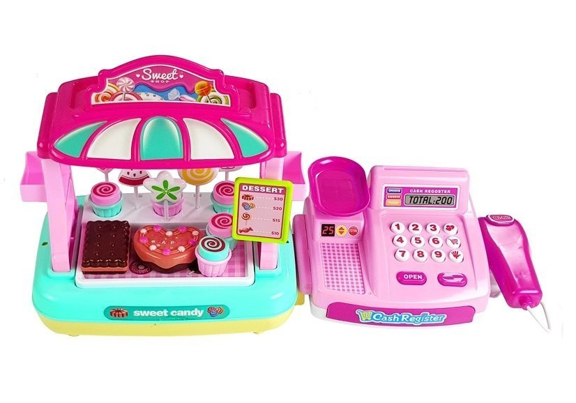Parduotuvė su kasa ir prekystaliu "pink", 35 dalių