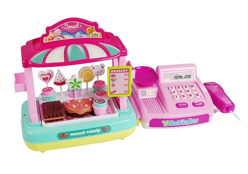 Parduotuvė su kasa ir prekystaliu "pink", 35 dalių