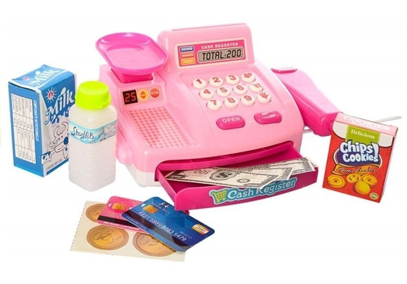 Parduotuvė su kasa ir prekystaliu "pink", 35 dalių