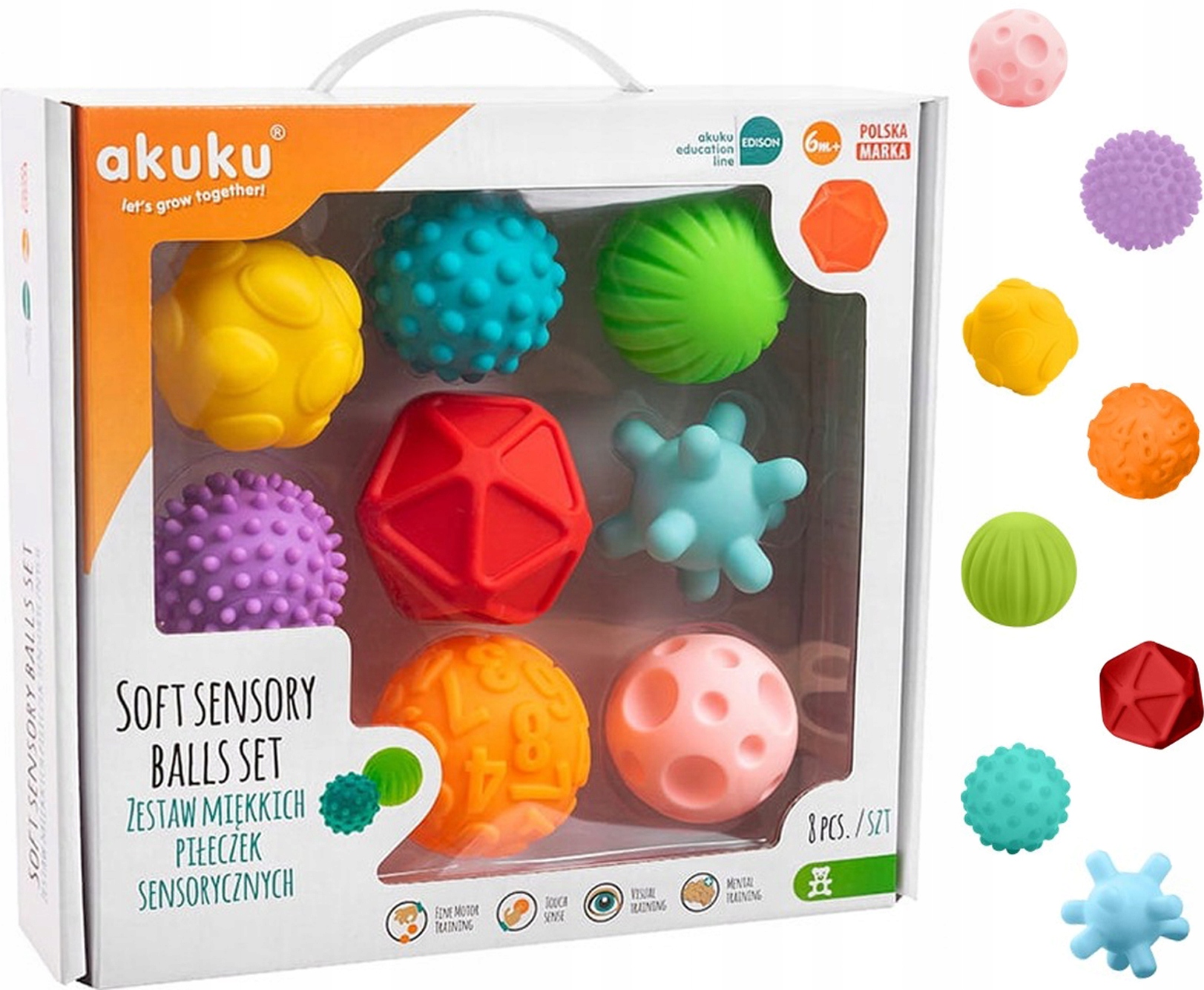 Akuku minkšti sensoriniai kamuoliukai, 8 vnt. A0452
