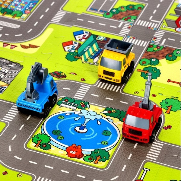 Dėlionės kilimėlis su automobiliais 9 elementų 90x90 cm