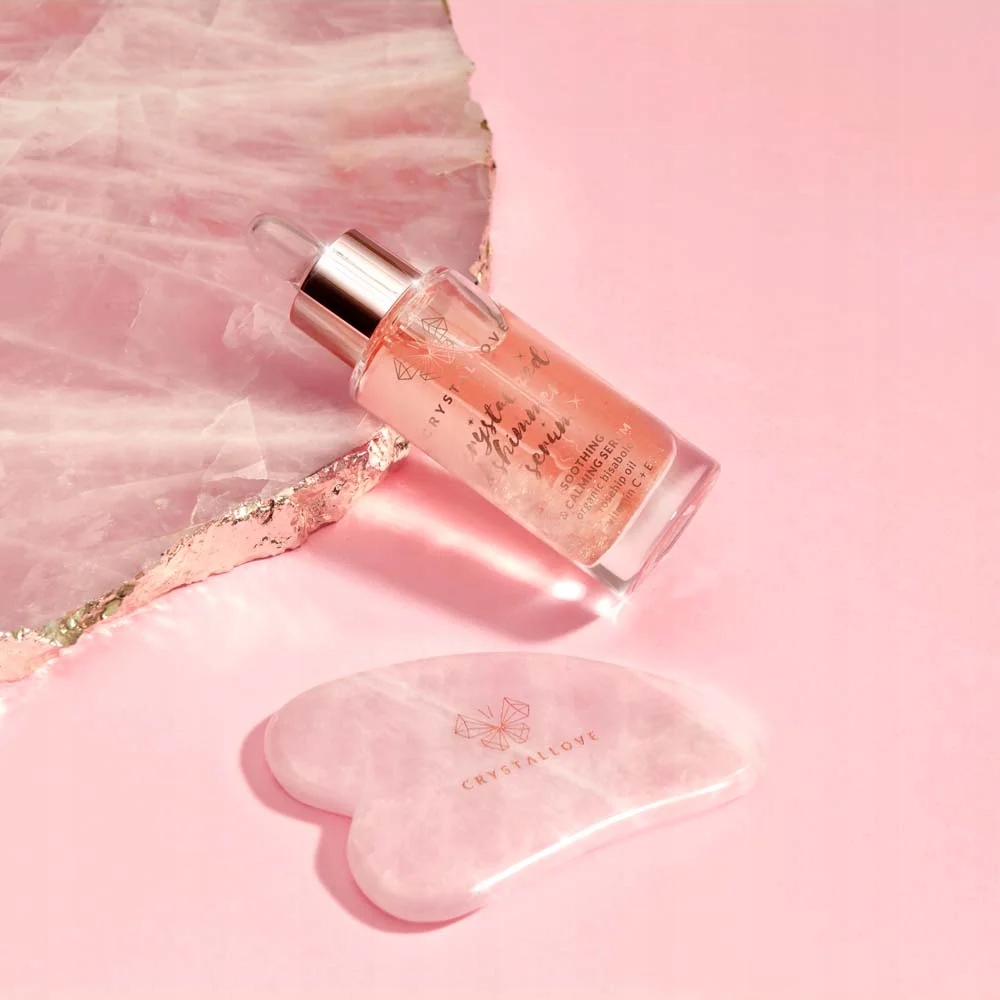 CRYSTALLOVE Rožinio kvarco gua sha veido masažo plokštelė