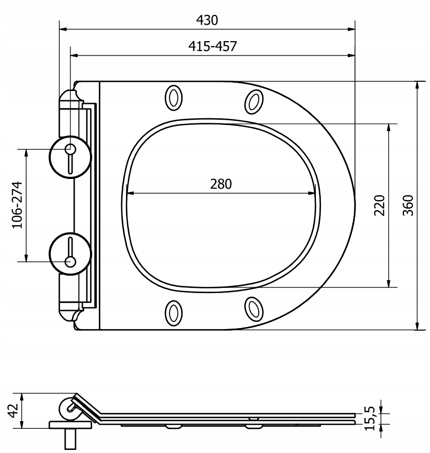 Lėtai nusileidžiantis unitazo dangtis mexen duroplast slim, juodas, 39010185