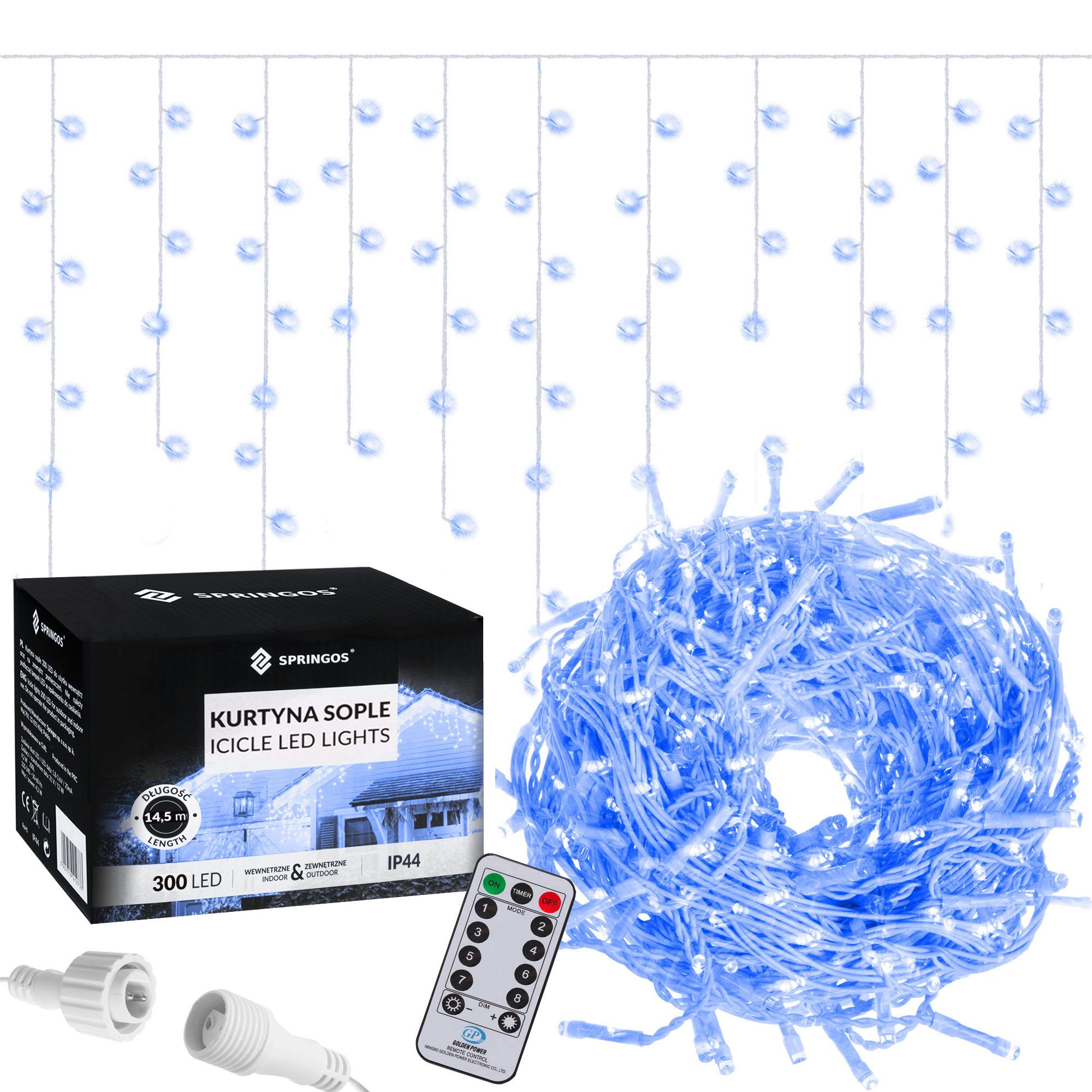 Girlianda varvekliai su nuotolinio valdymo pultu, 300 led, mėlyna