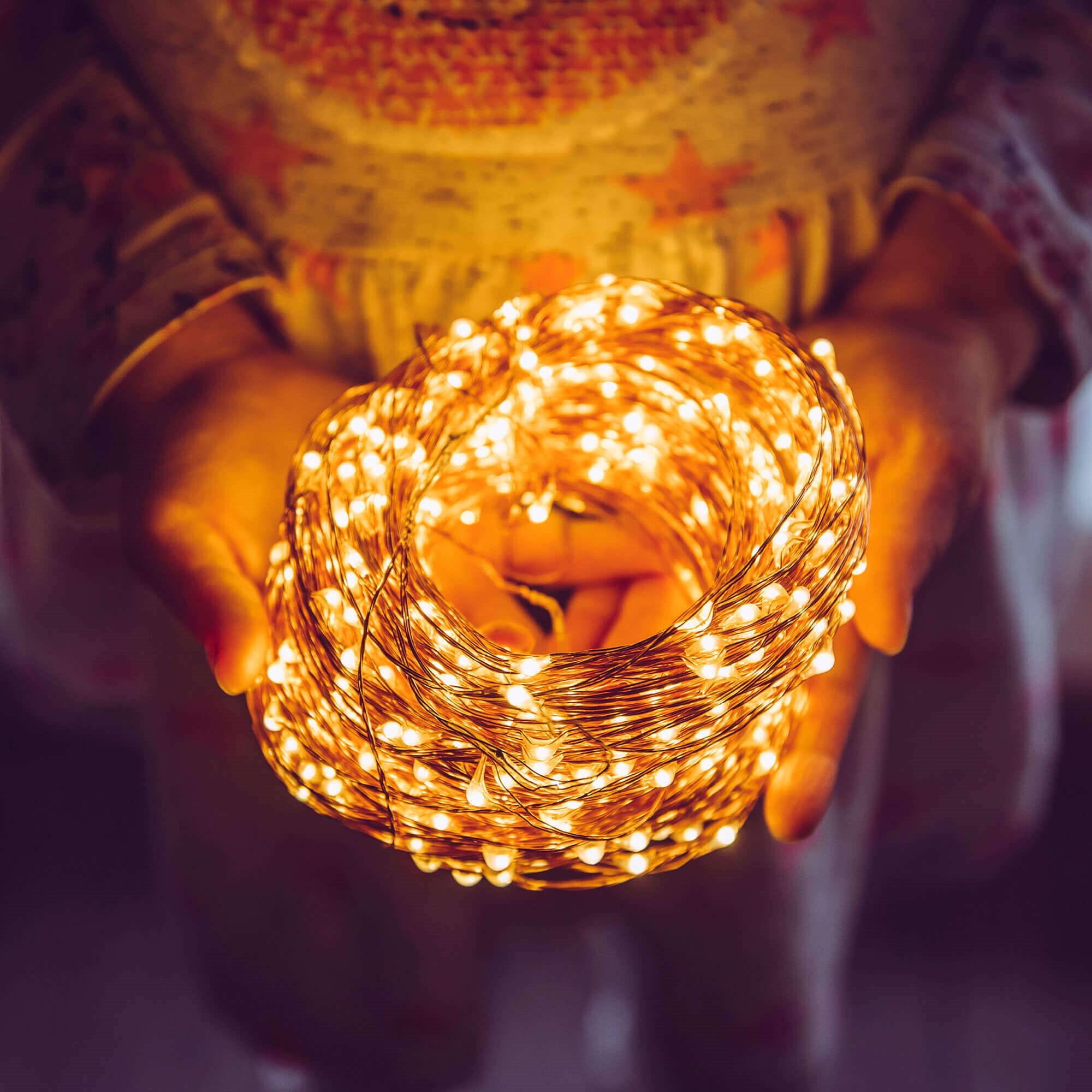 Led girlianda springos 100 vnt. 12 m, šilta balta