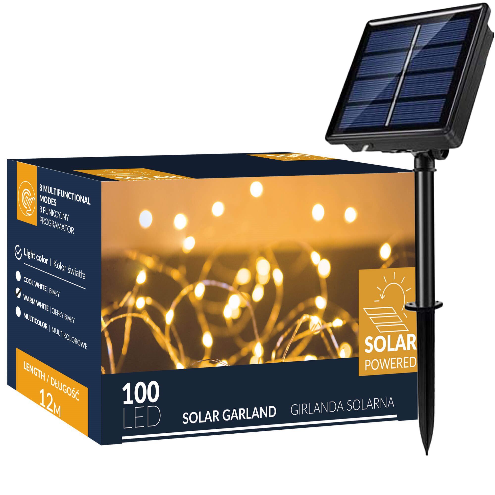 Led girlianda springos 100 vnt. 12 m, šilta balta