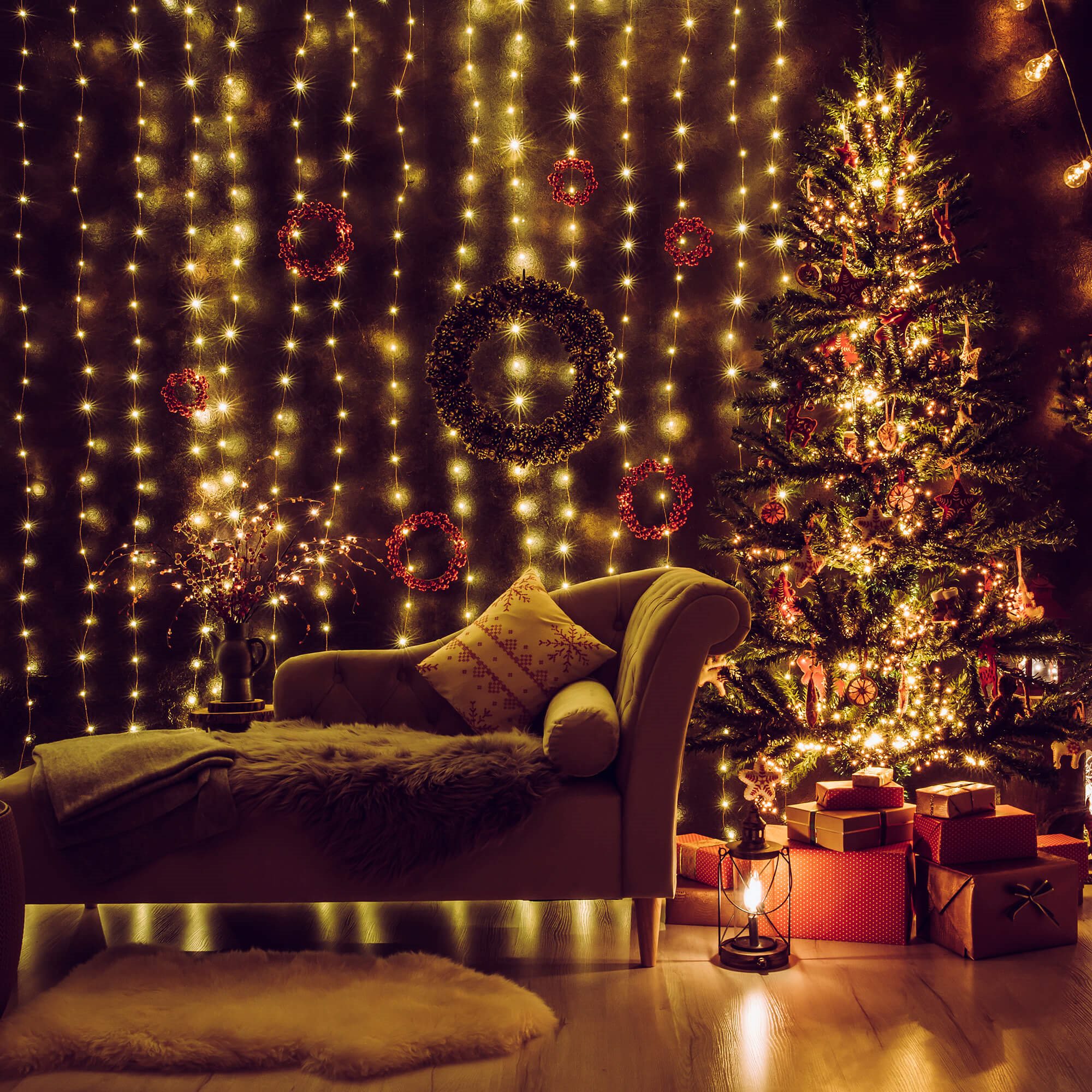 Šviesos girlianda springos cl4053, 300 led, šilta balta šviesa