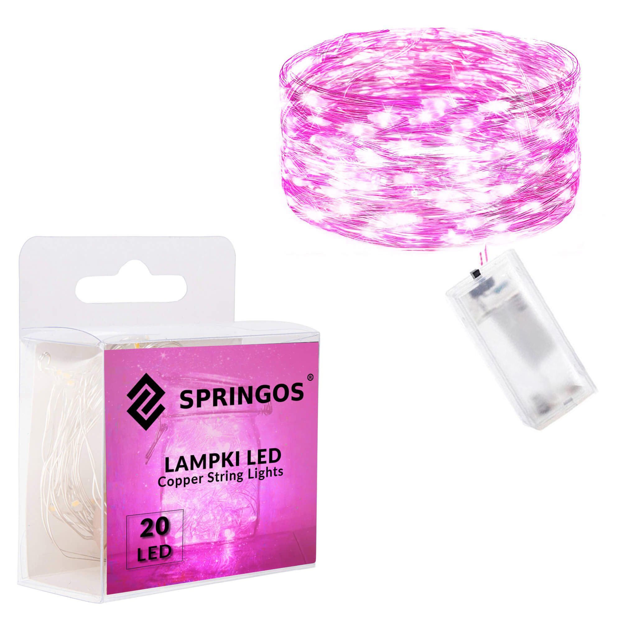 Girlianda su 20 led diodų, rožinė, 1,9 m