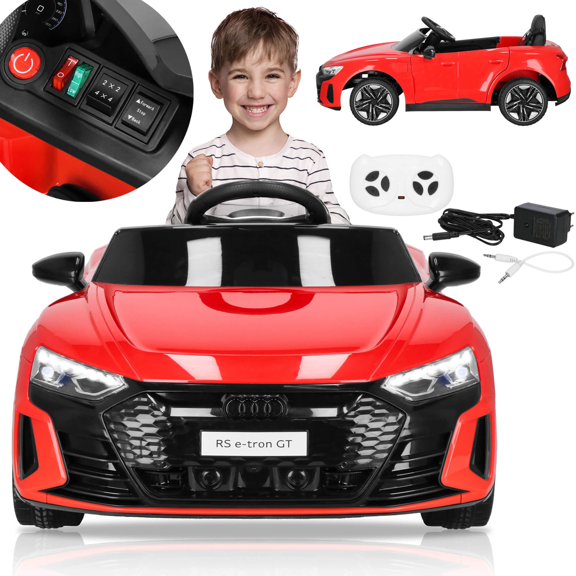 Elektrinis vaikų automobilis springos audi rs e-tron gt, 103x58x41 cm, raudonas/juodas 1