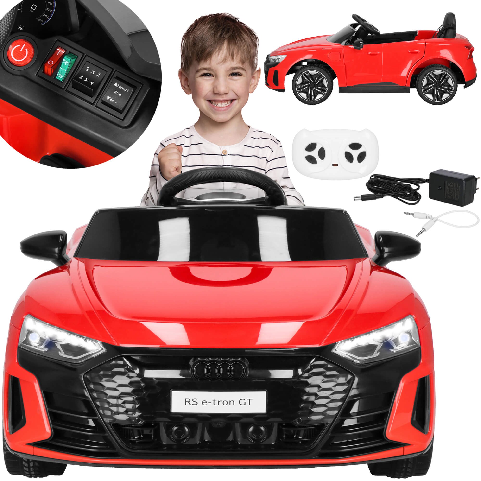 Elektrinis vaikų automobilis springos audi rs e-tron gt, 103x58x41 cm, raudonas/juodas 3