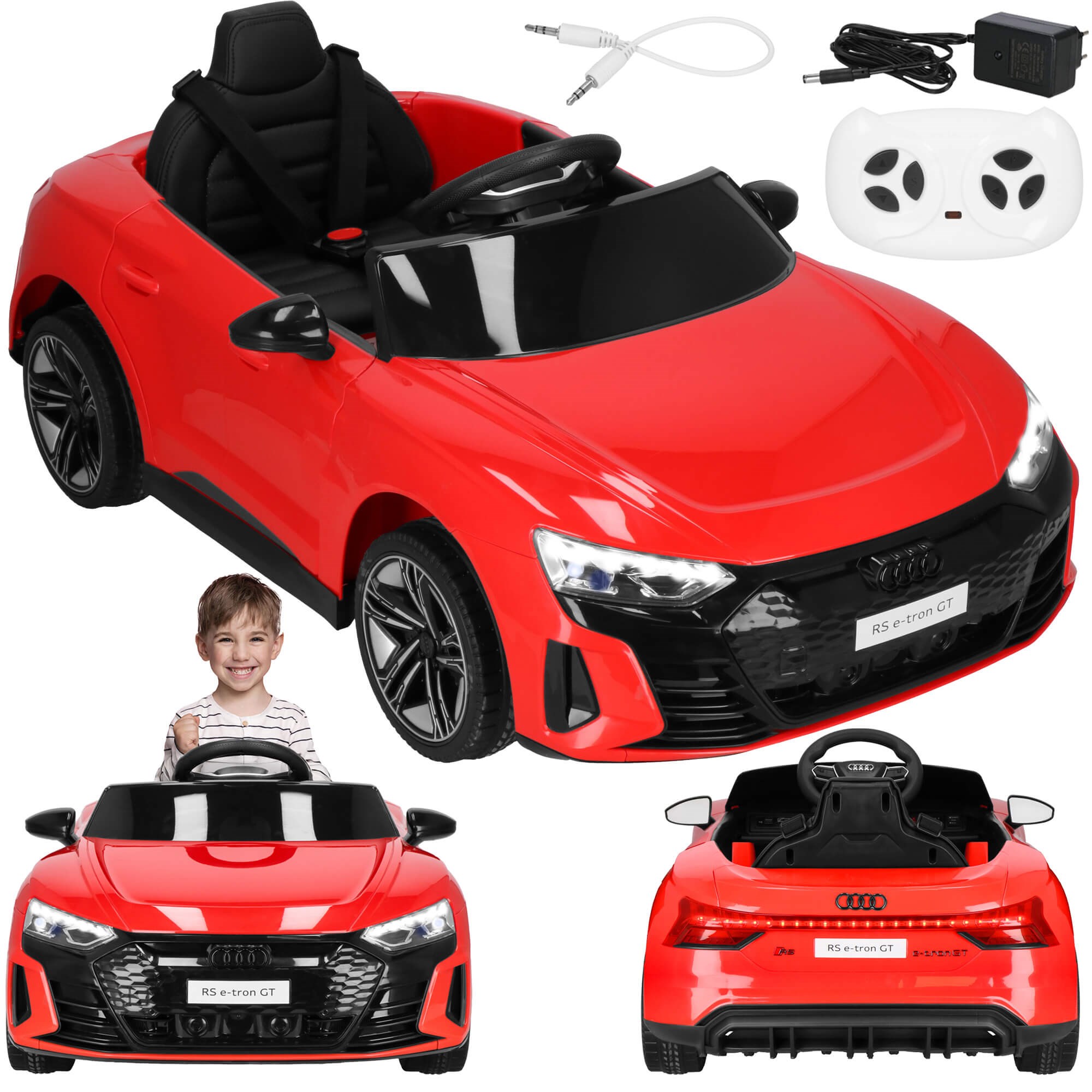 Elektrinis vaikų automobilis springos audi rs e-tron gt, 103x58x41 cm, raudonas/juodas