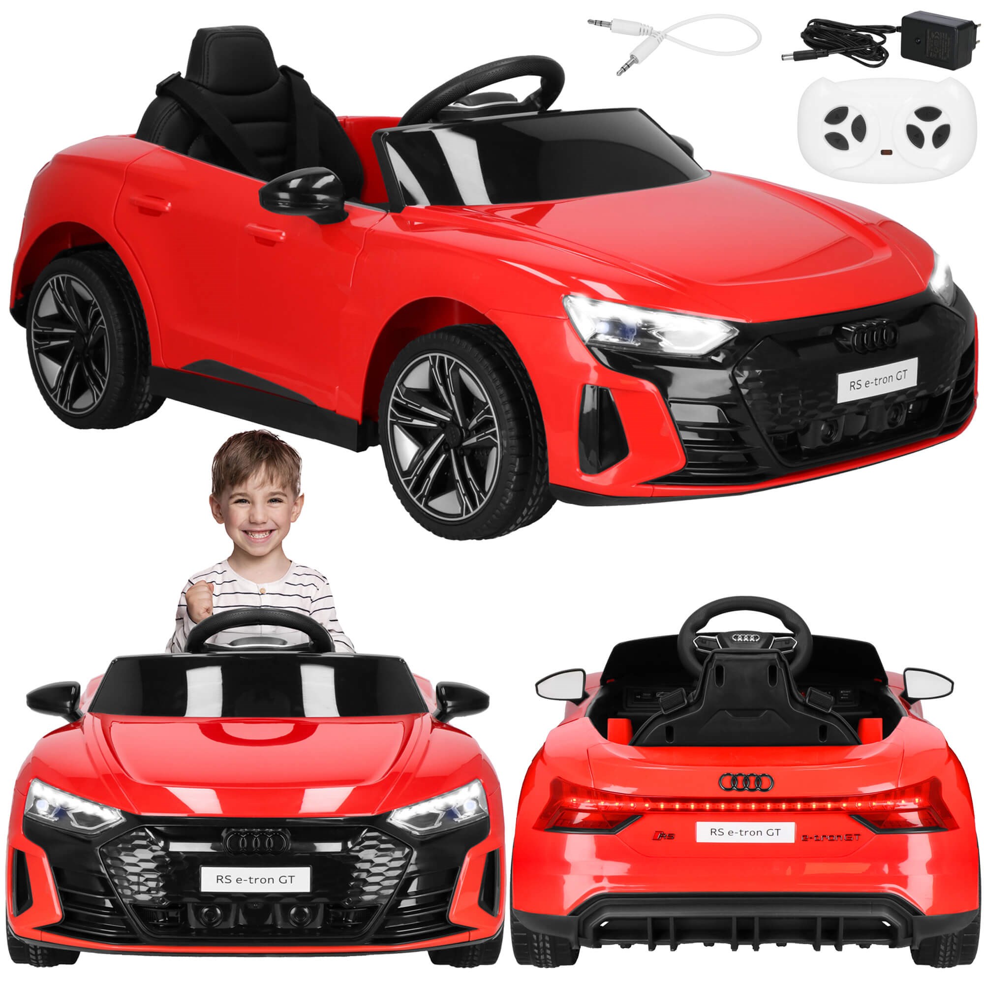 Elektrinis vaikų automobilis springos audi rs e-tron gt, 103x58x41 cm, raudonas/juodas
