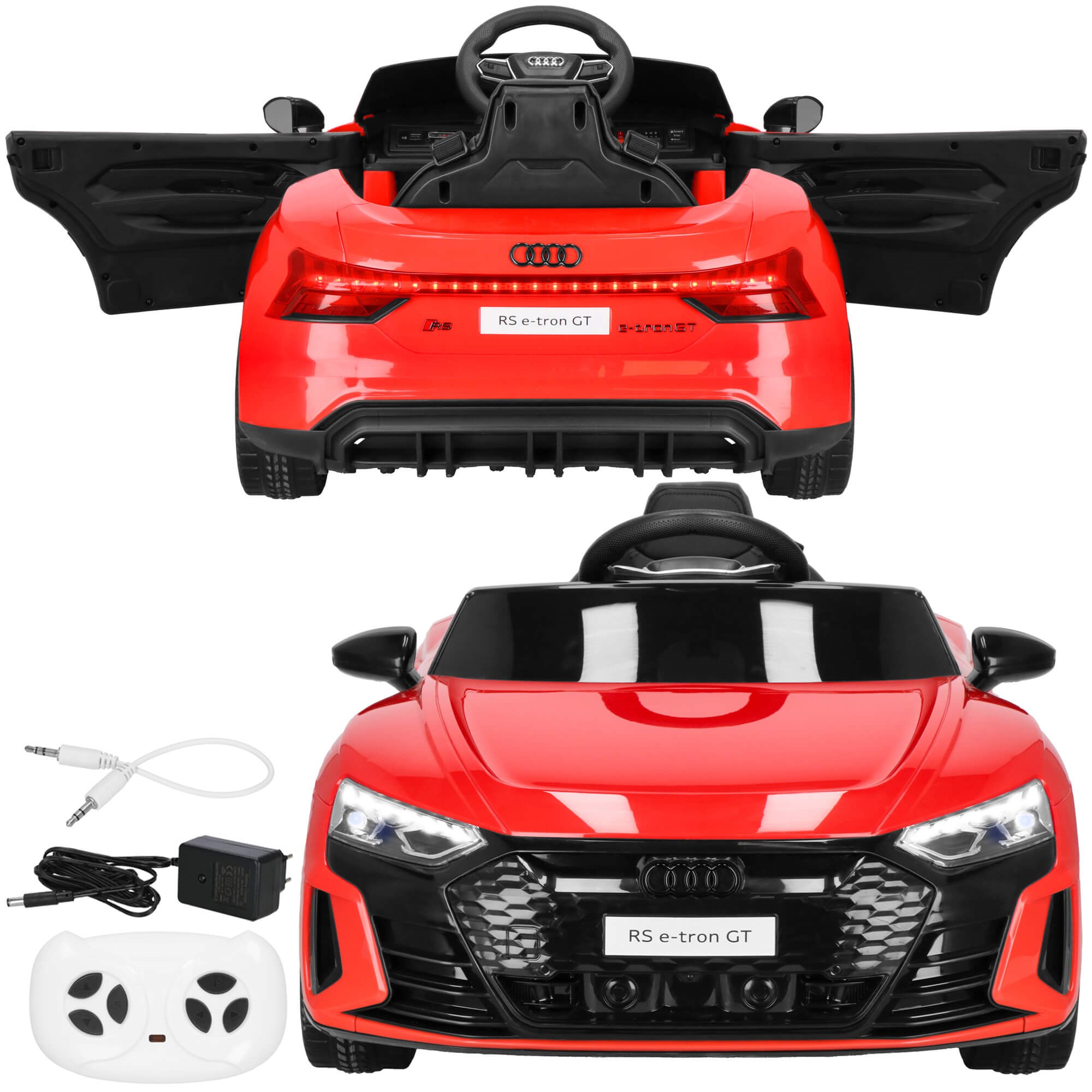 Elektrinis vaikų automobilis springos audi rs e-tron gt, 103x58x41 cm, raudonas/juodas