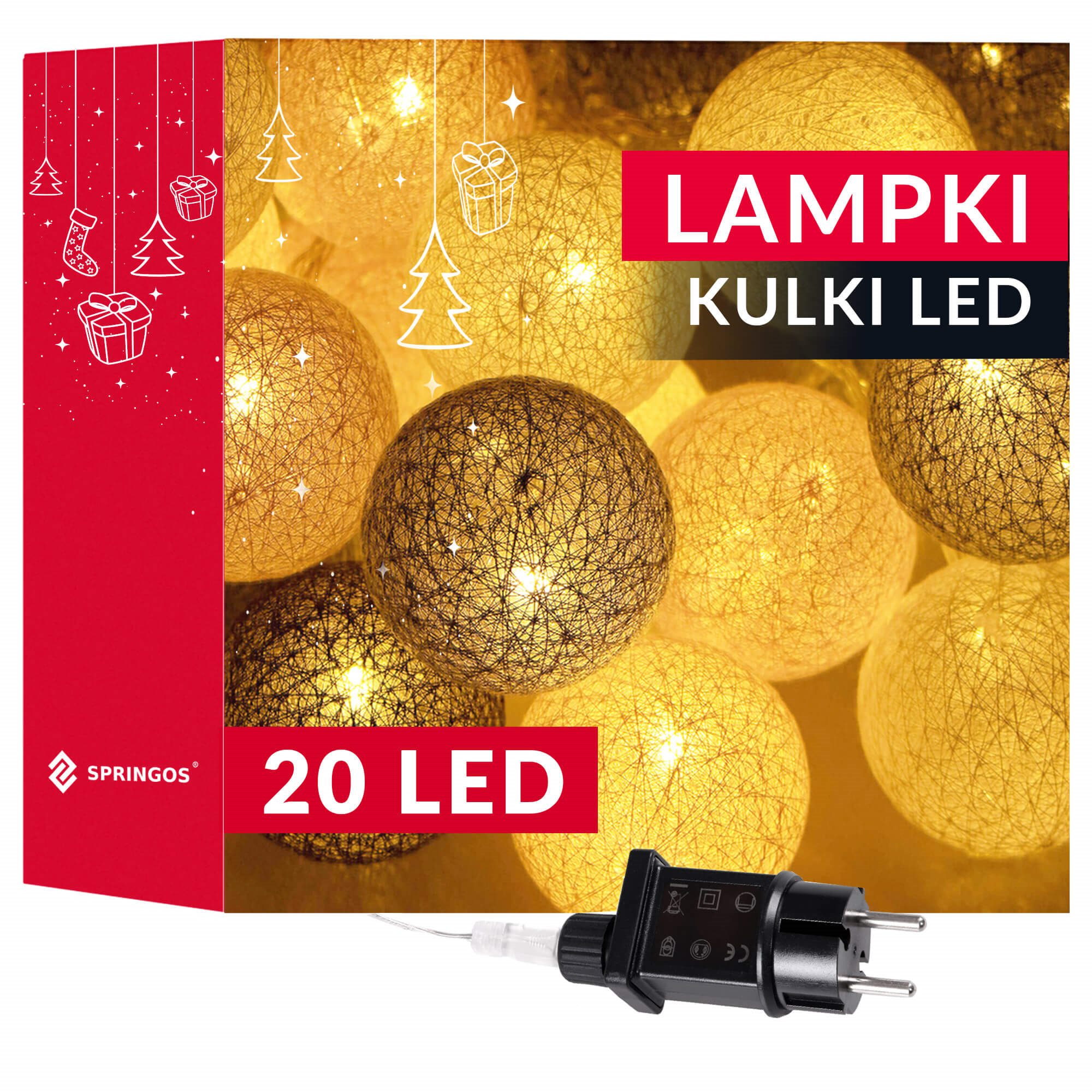 Šviesos girlianda 20 led su šiltai baltais rutuliais