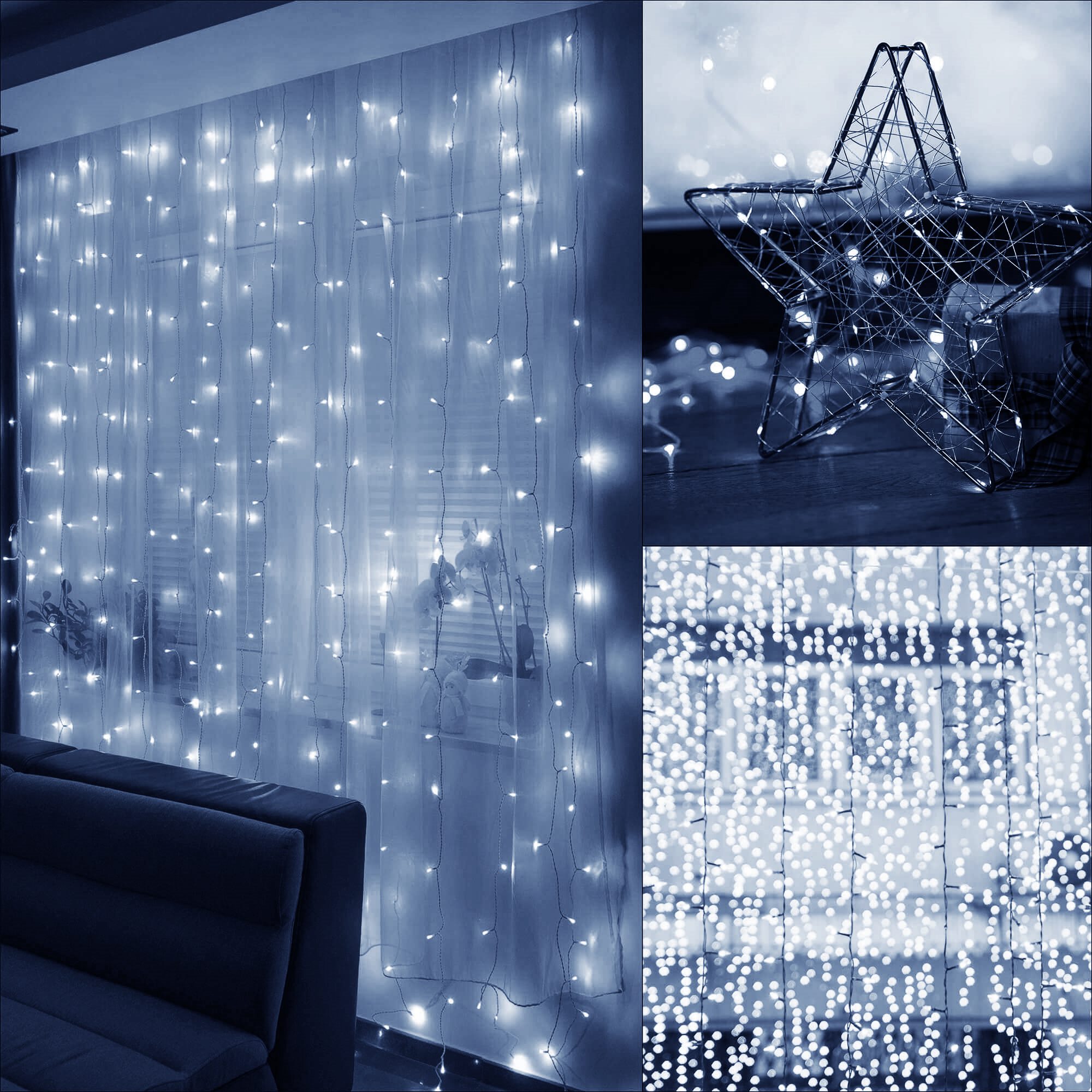 Kalėdinė girlianda springos 300 micro led, 3x3 m, šaltai balta