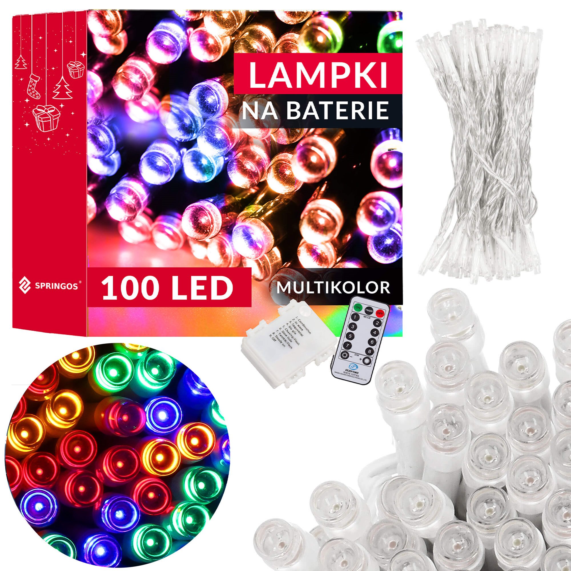 Šviesos girlianda springos su 100 led, 10 m, daugiaspalvė