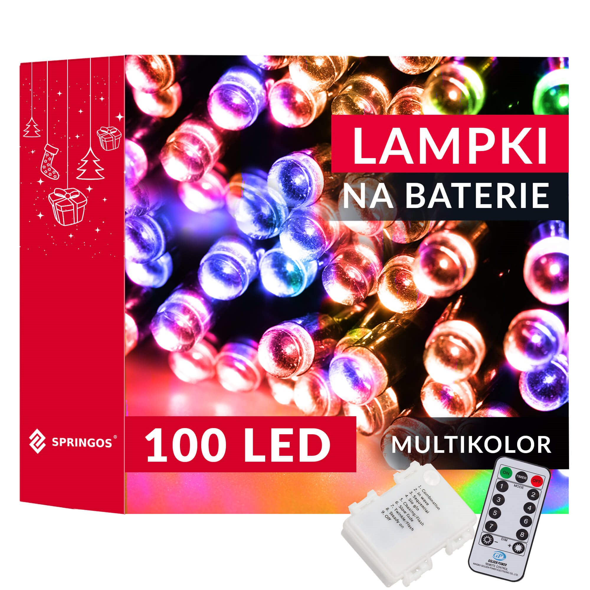 Šviesos girlianda springos su 100 led, 10 m, daugiaspalvė