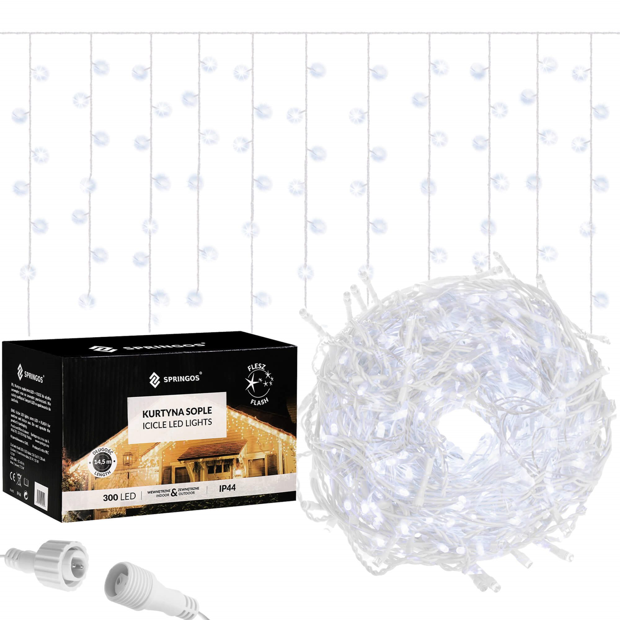 Šventinė led girlianda su blykstės efektu, 12 m, 300 led