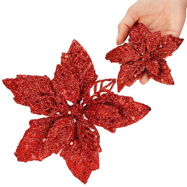 Dirbtinė gėlė puansetija springos 13x13 cm raudona