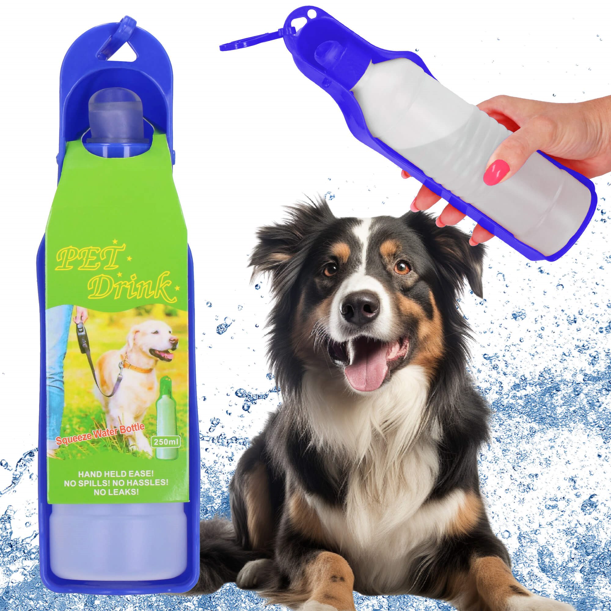 Vandens butelis šunims ir katėms springos, su girdykla, 250 ml 1