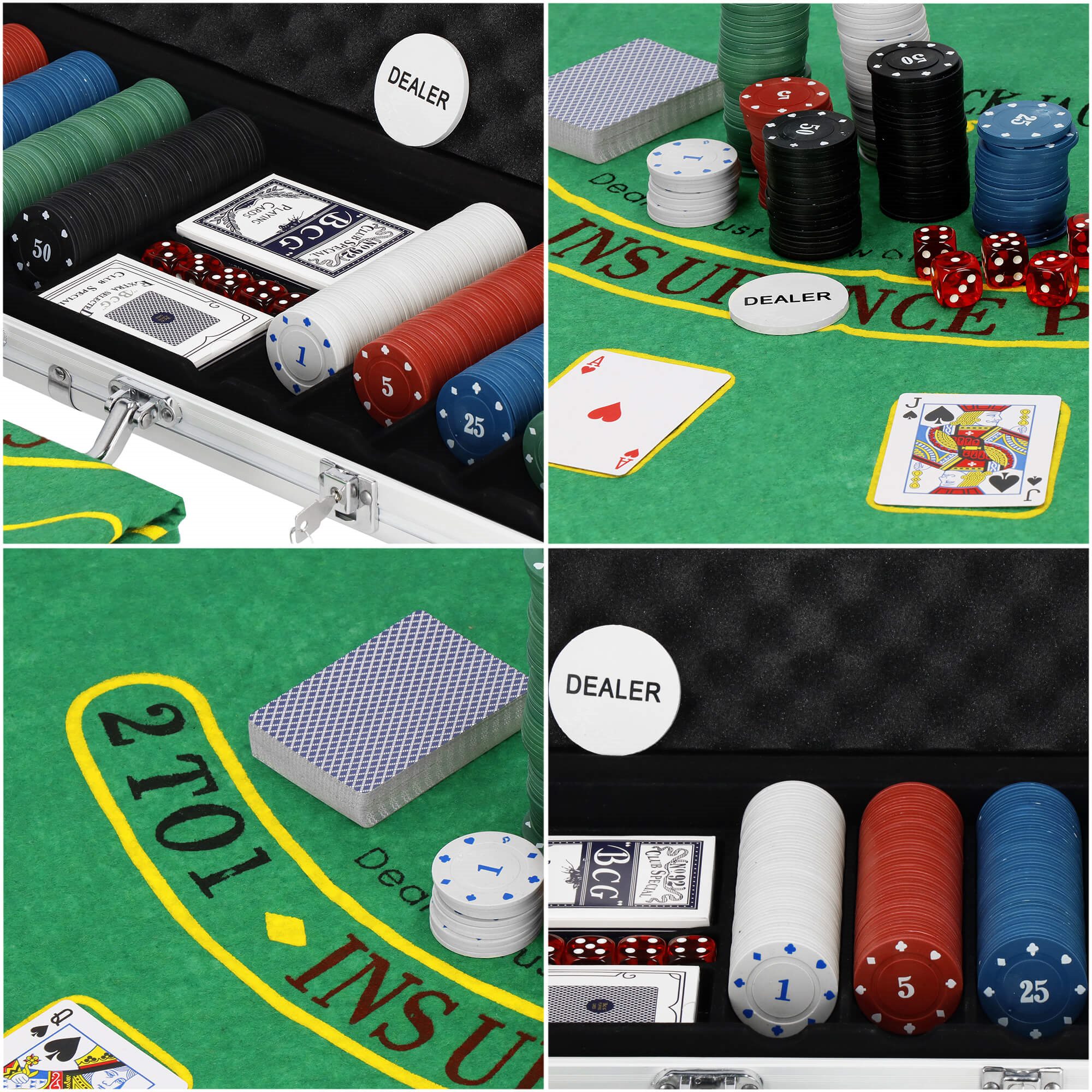 Pokerio rinkinys springos su žaidimo kilimėliu ir 500 žetonų
