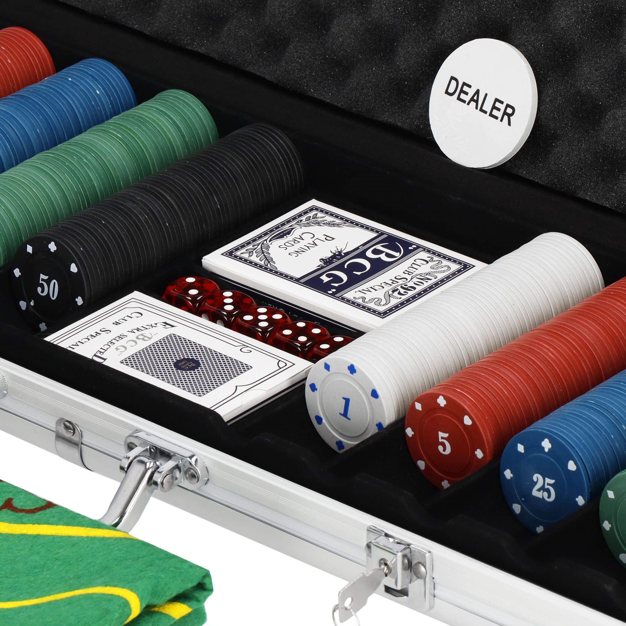 Pokerio rinkinys springos su žaidimo kilimėliu ir 500 žetonų