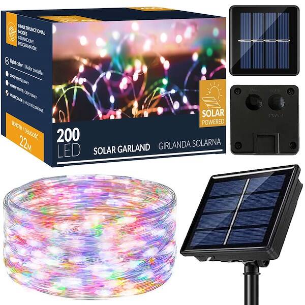 Kalėdinės lemputės su saulės baterija springos 22 m, 200 led