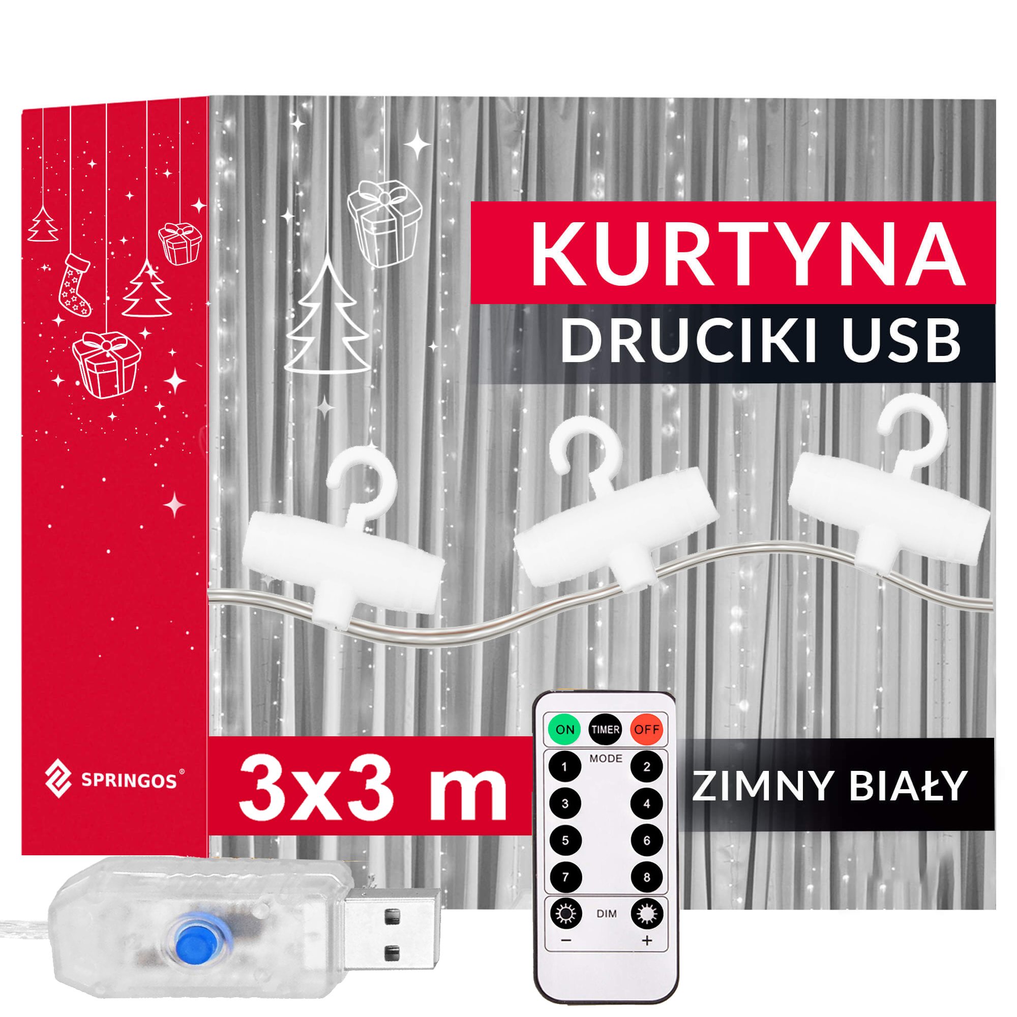 Kalėdinės užuolaidinės lemputės springos 300 led, 3x3 m, šaltai balta 1