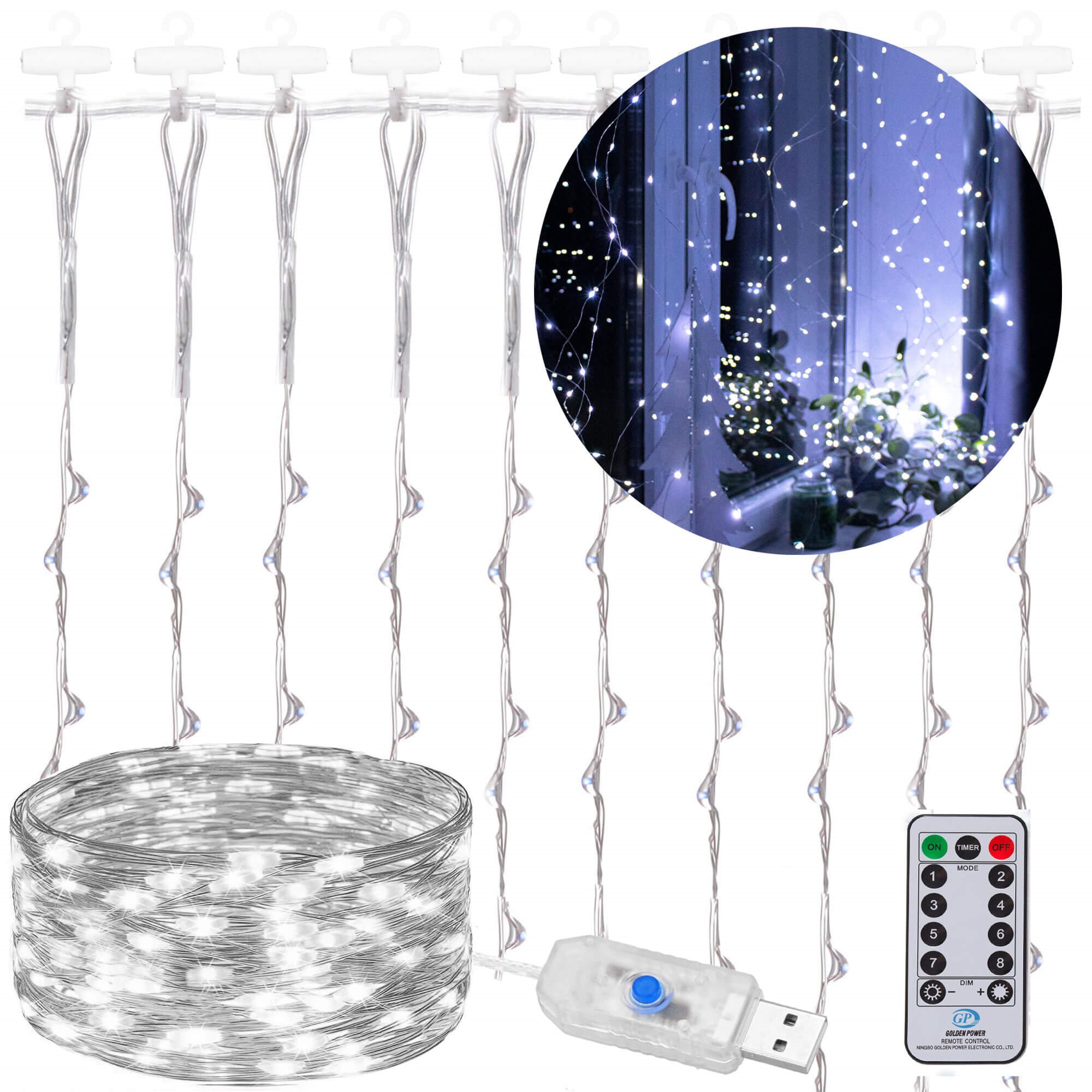 Kalėdinės užuolaidinės lemputės springos 300 led, 3x3 m, šaltai balta 3