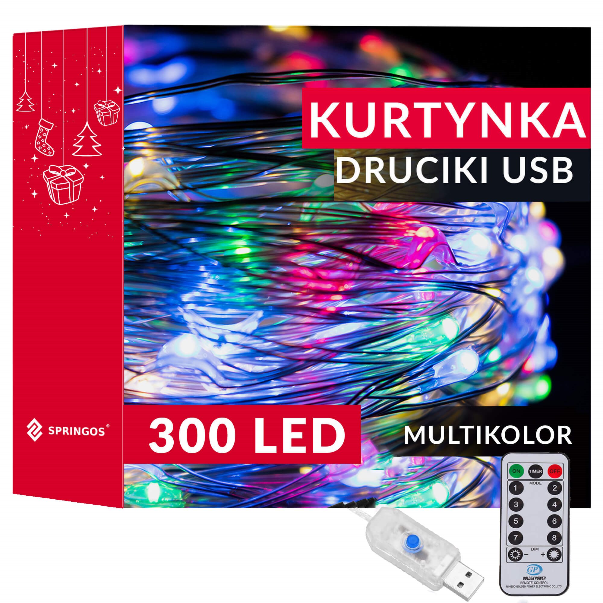 Šviesos užuolaida springos 300 led 3x3 m su nuotoliniu valdymu