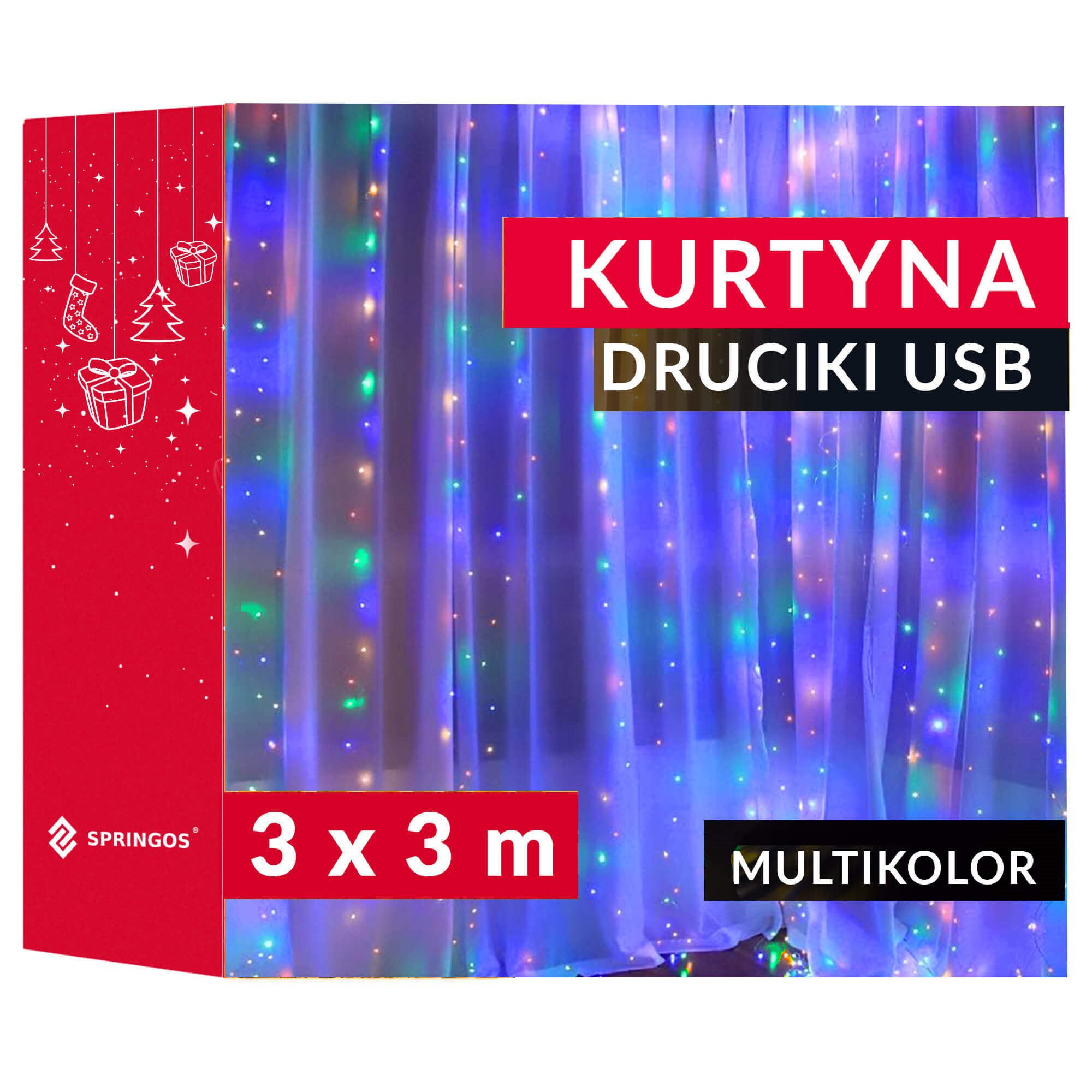 Šviesos užuolaida springos 300 led 3x3 m su nuotoliniu valdymu
