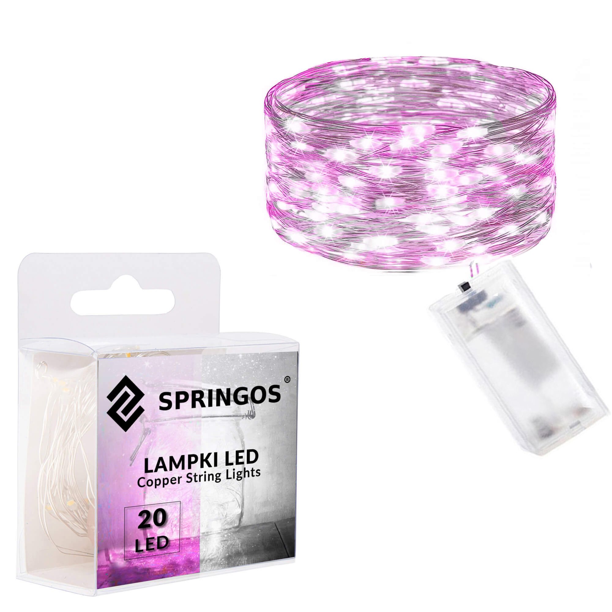 Mikrolempų girlianda 20 led, šalta balta ir rožinė, 1,9 m