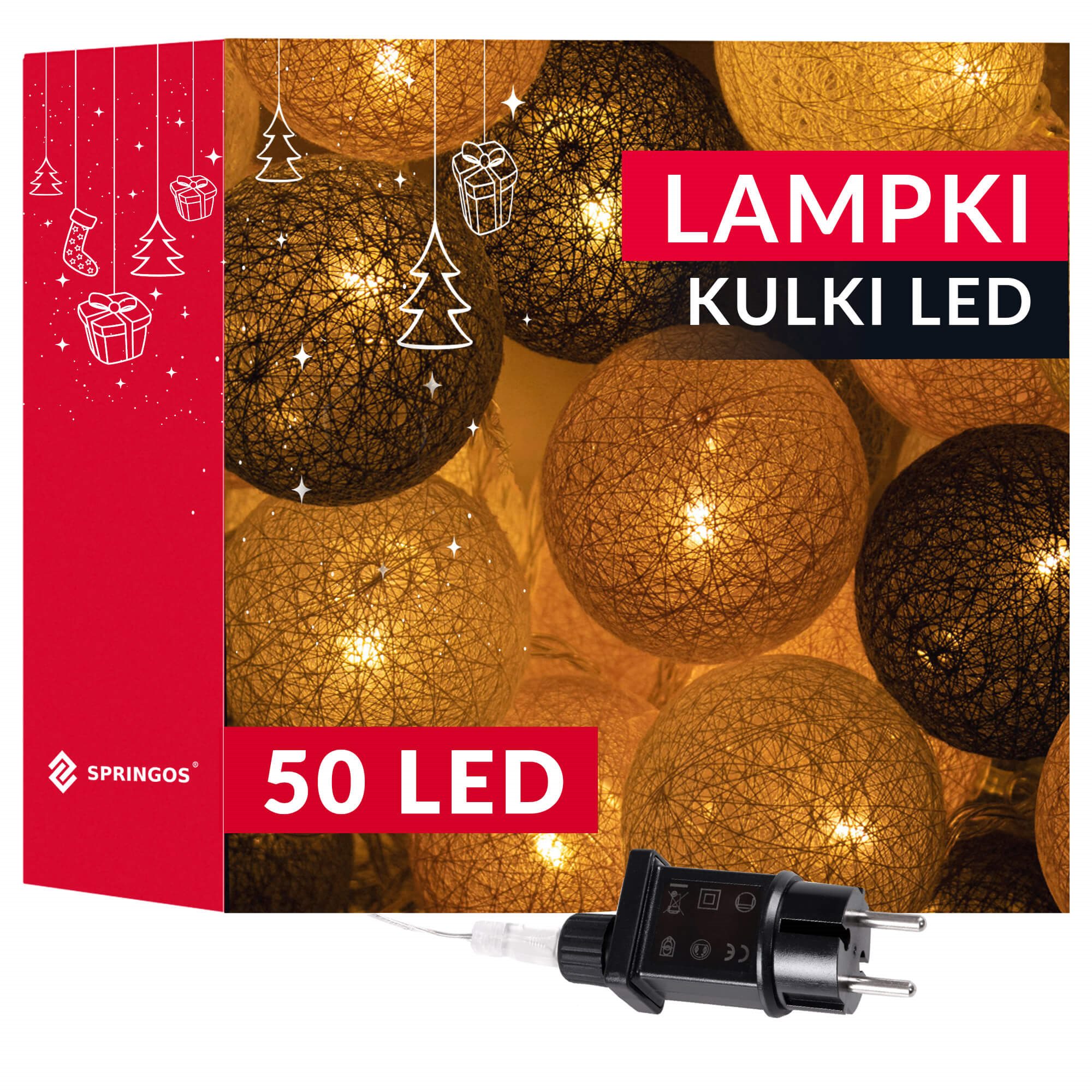 Dekoratyvinė girlianda springos, 50 led, šiltai balta šviesa, 10 m