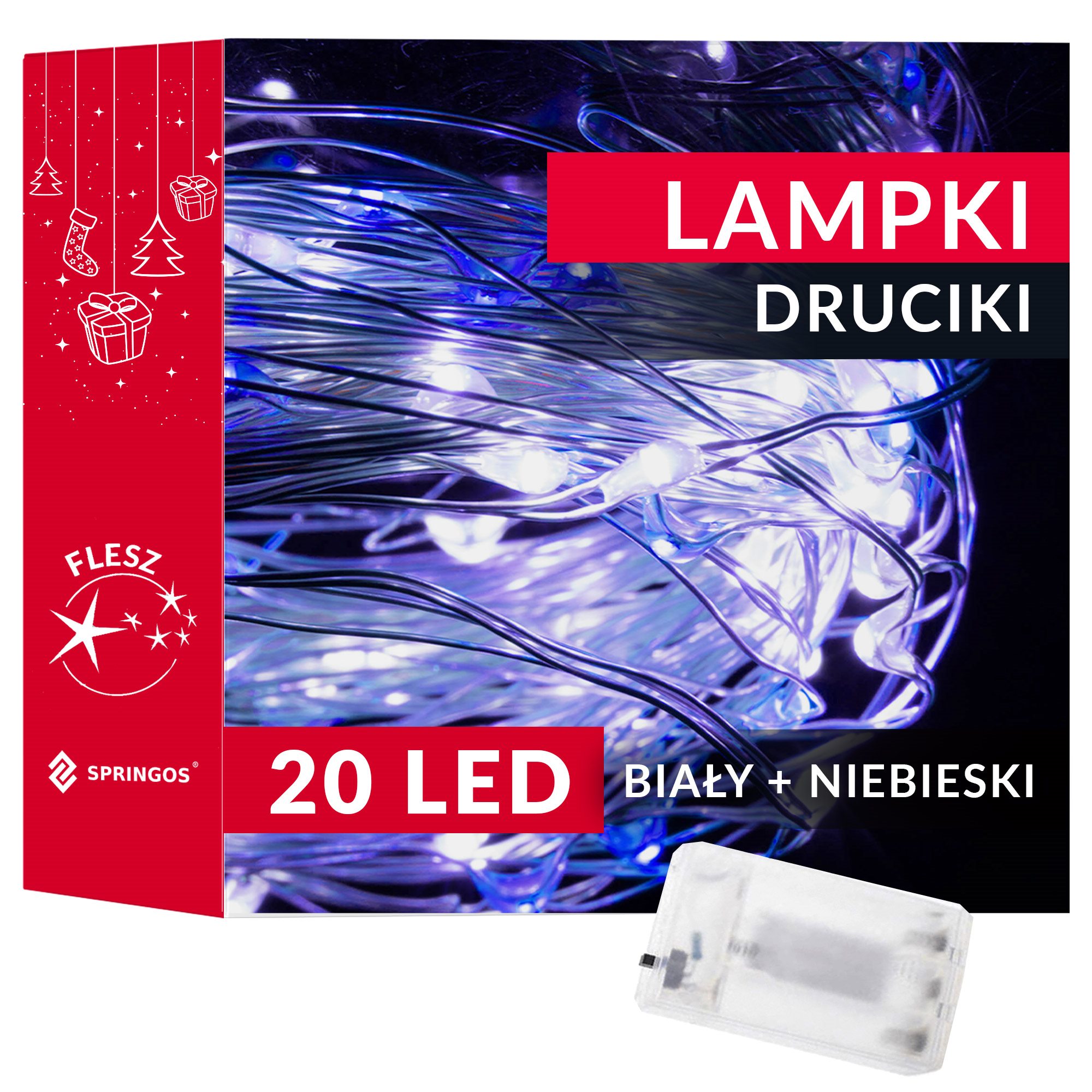 20 led mikrolempučių girlianda, šalta balta + mėlyna, 1,9 m