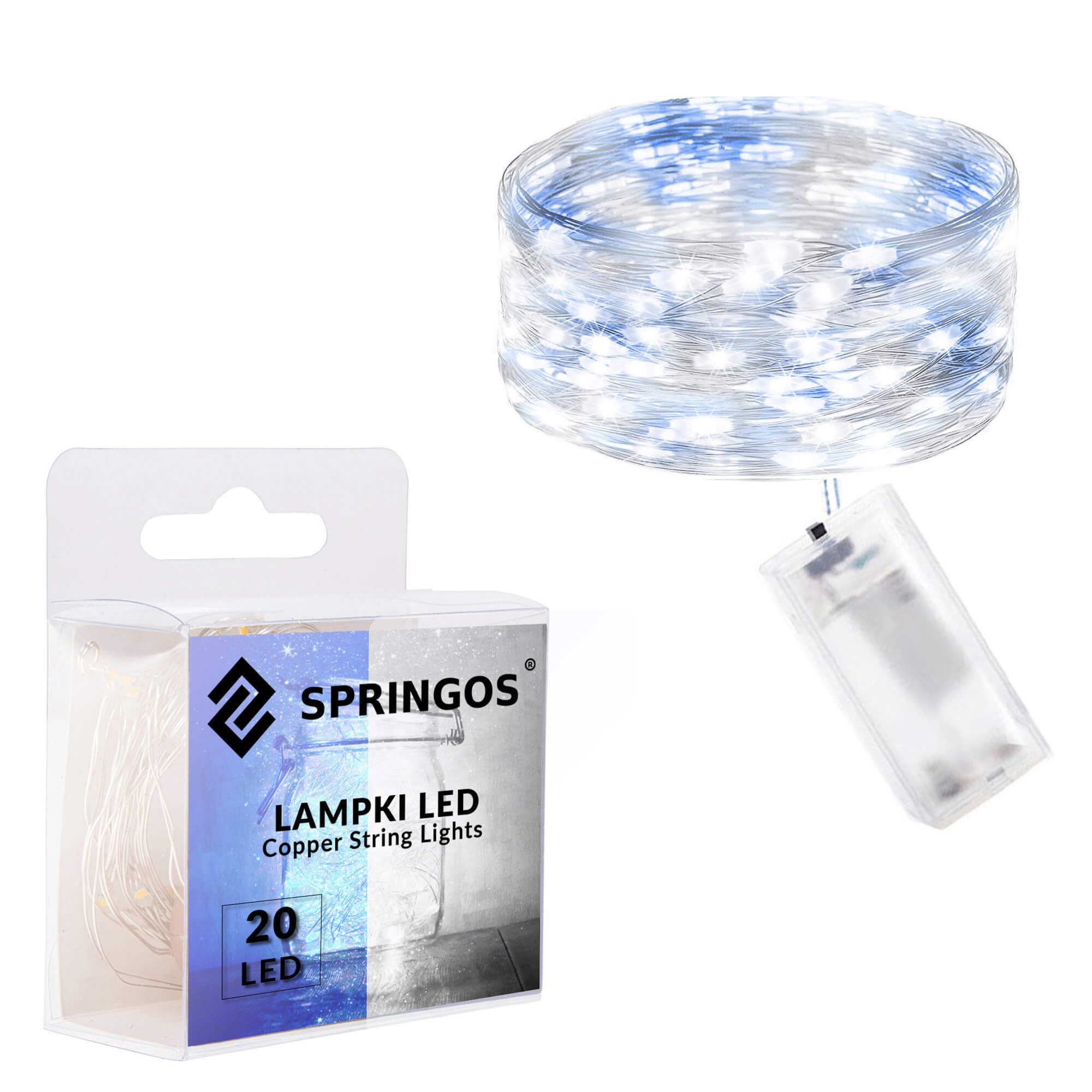 20 led mikrolempučių girlianda, šalta balta + mėlyna, 1,9 m