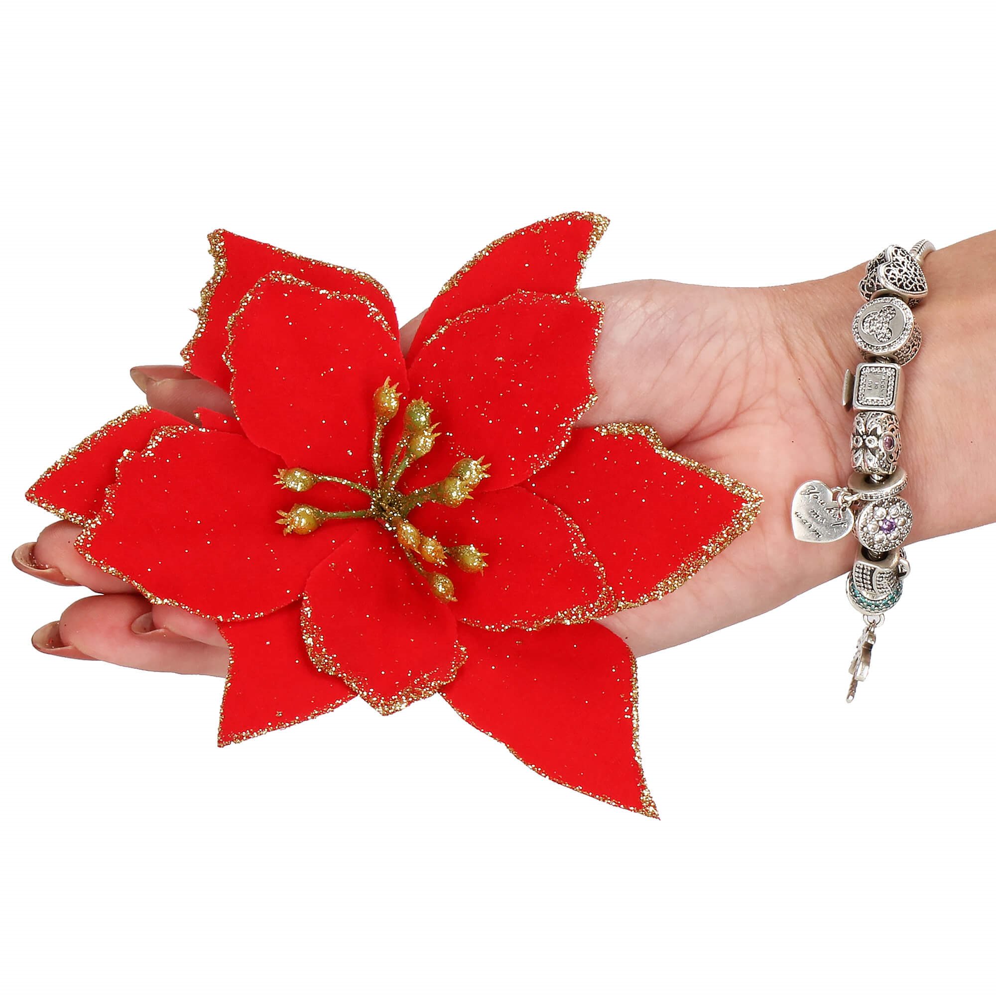 Kalėdinė puošmena poinsettia springos 13x13 cm 3