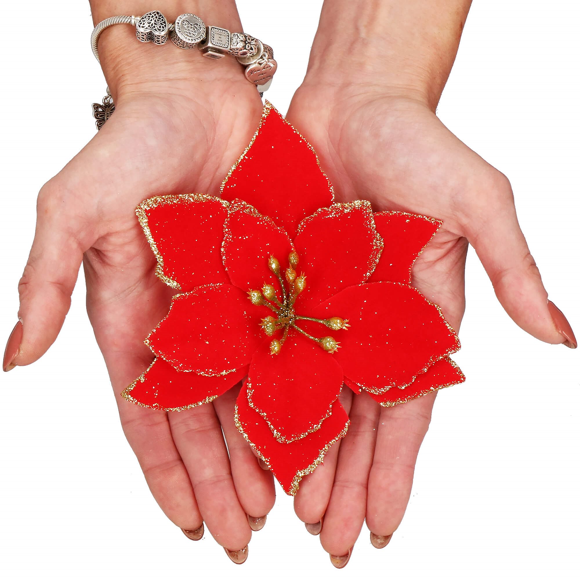 Kalėdinė puošmena poinsettia springos 13x13 cm