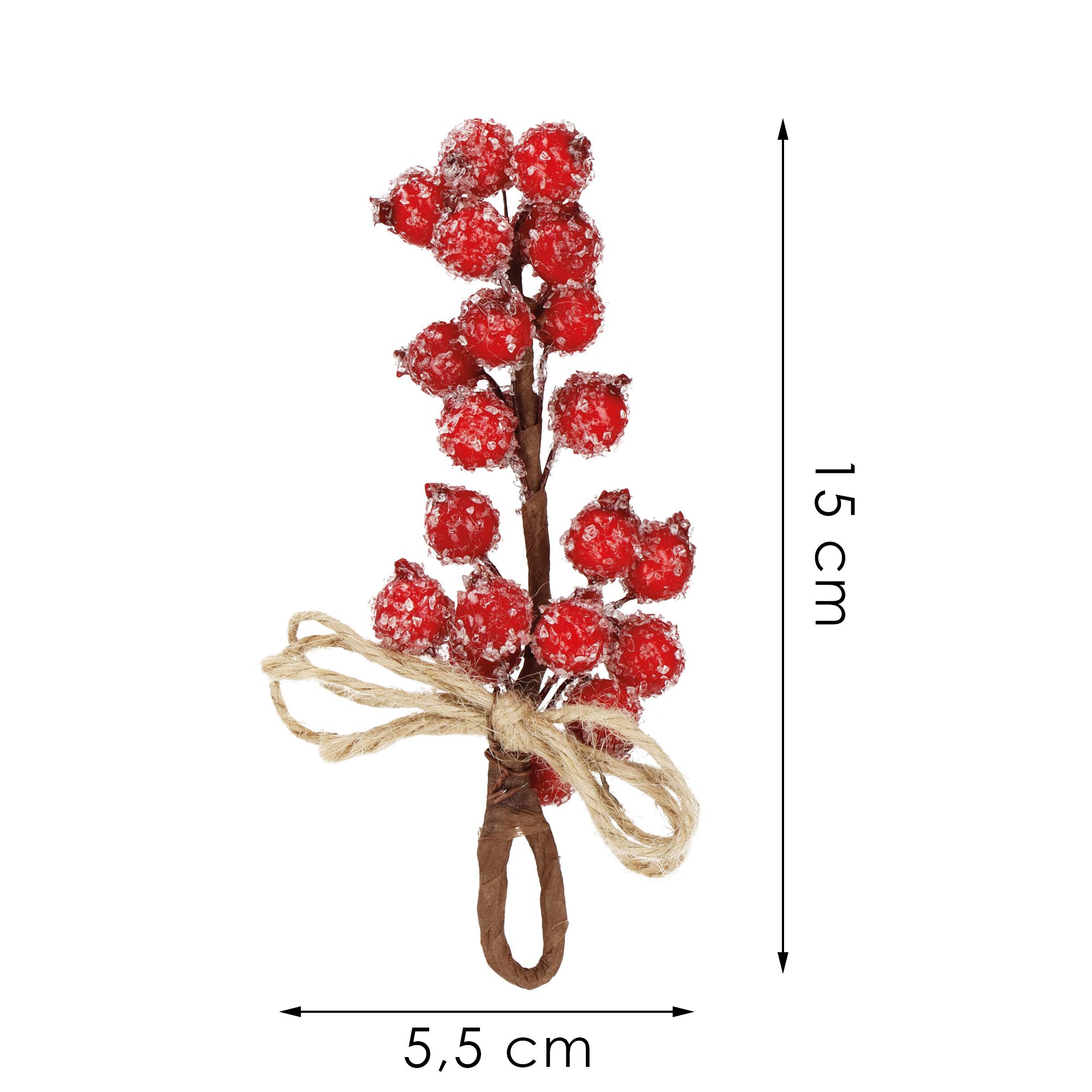 Dekoratyvinė šakelė su šermukšnio uogomis springos, 15 cm