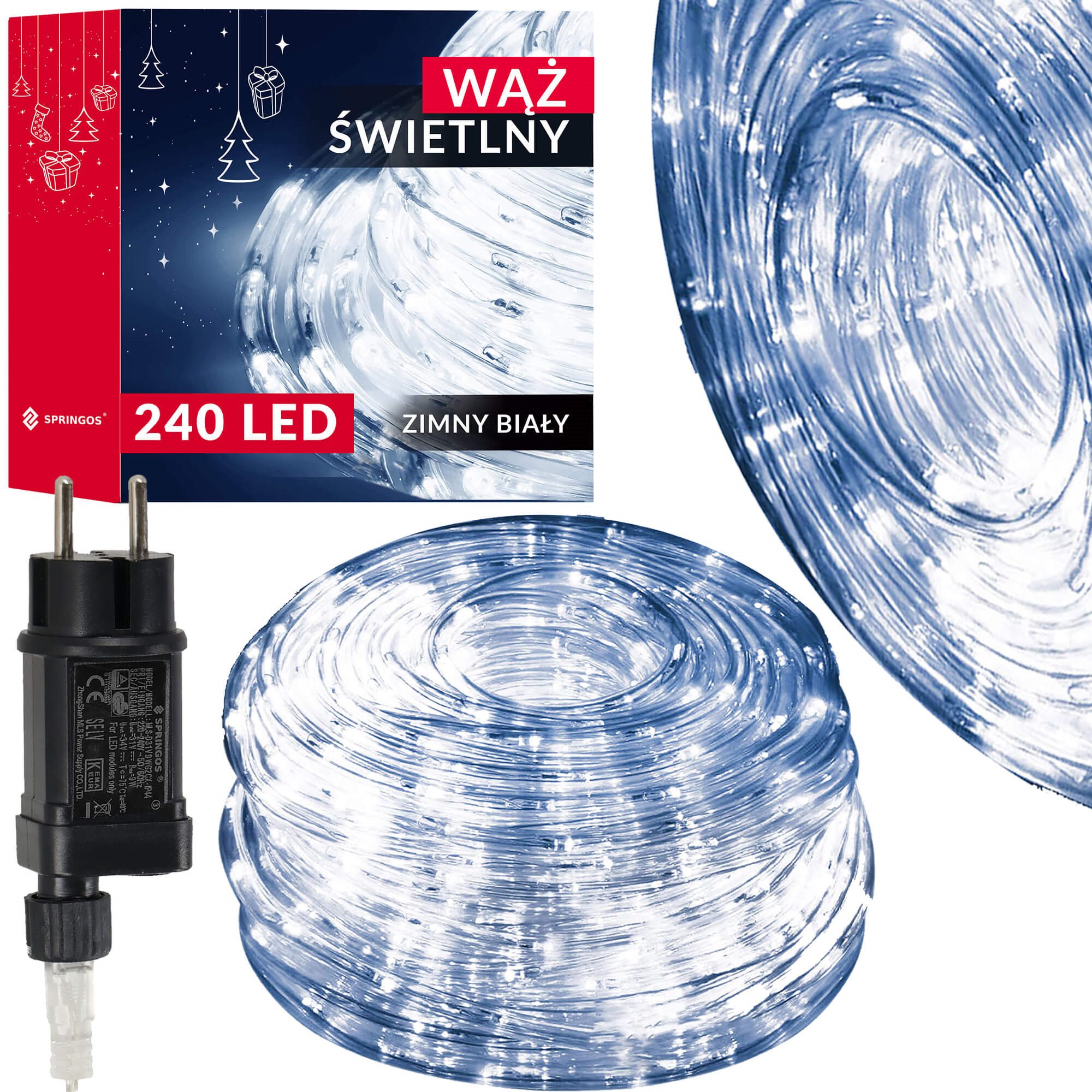 Šviesos diodų girlianda springos 240 led 11,5 m šaltai balta