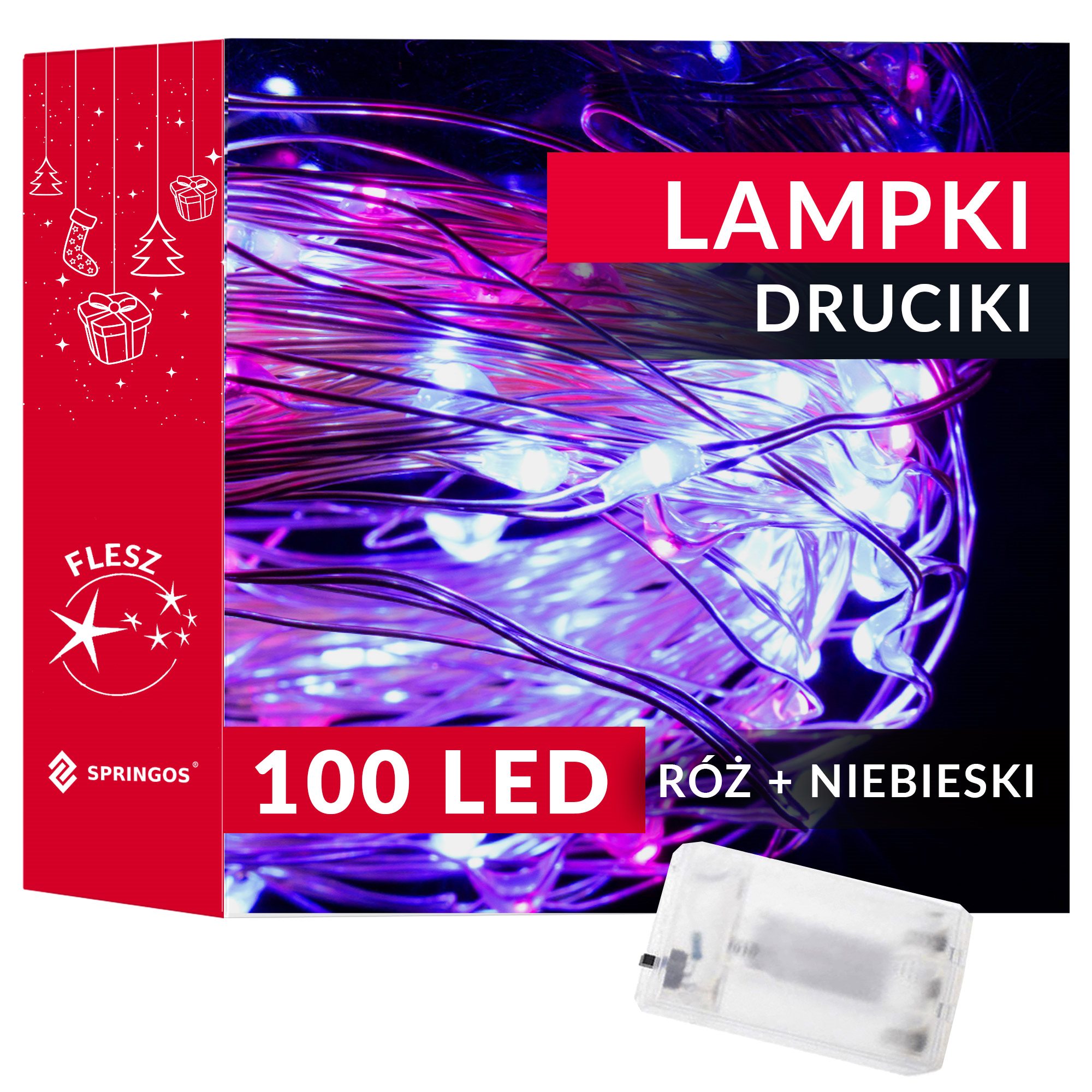 Šviesos girlianda su 100 led lempučių, rožinė ir mėlyna