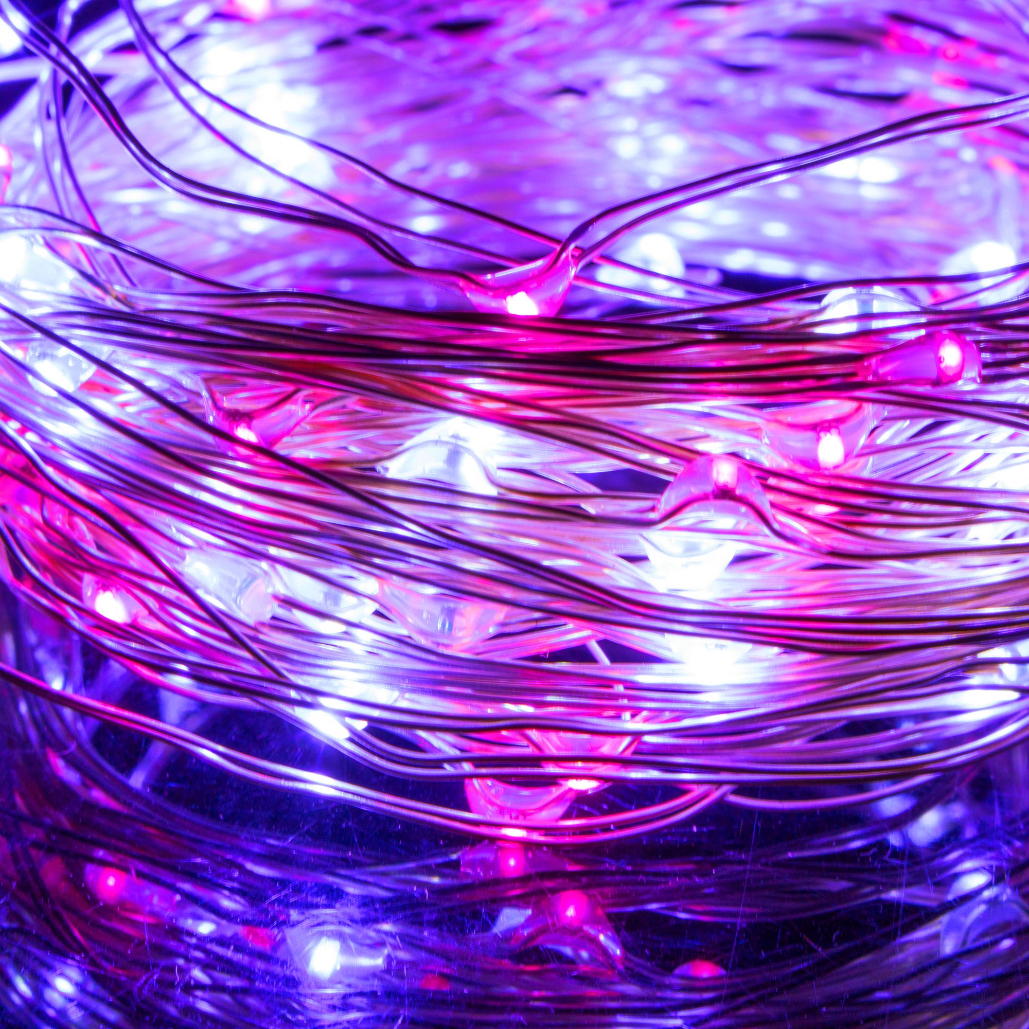 Šviesos girlianda su 100 led lempučių, rožinė ir mėlyna