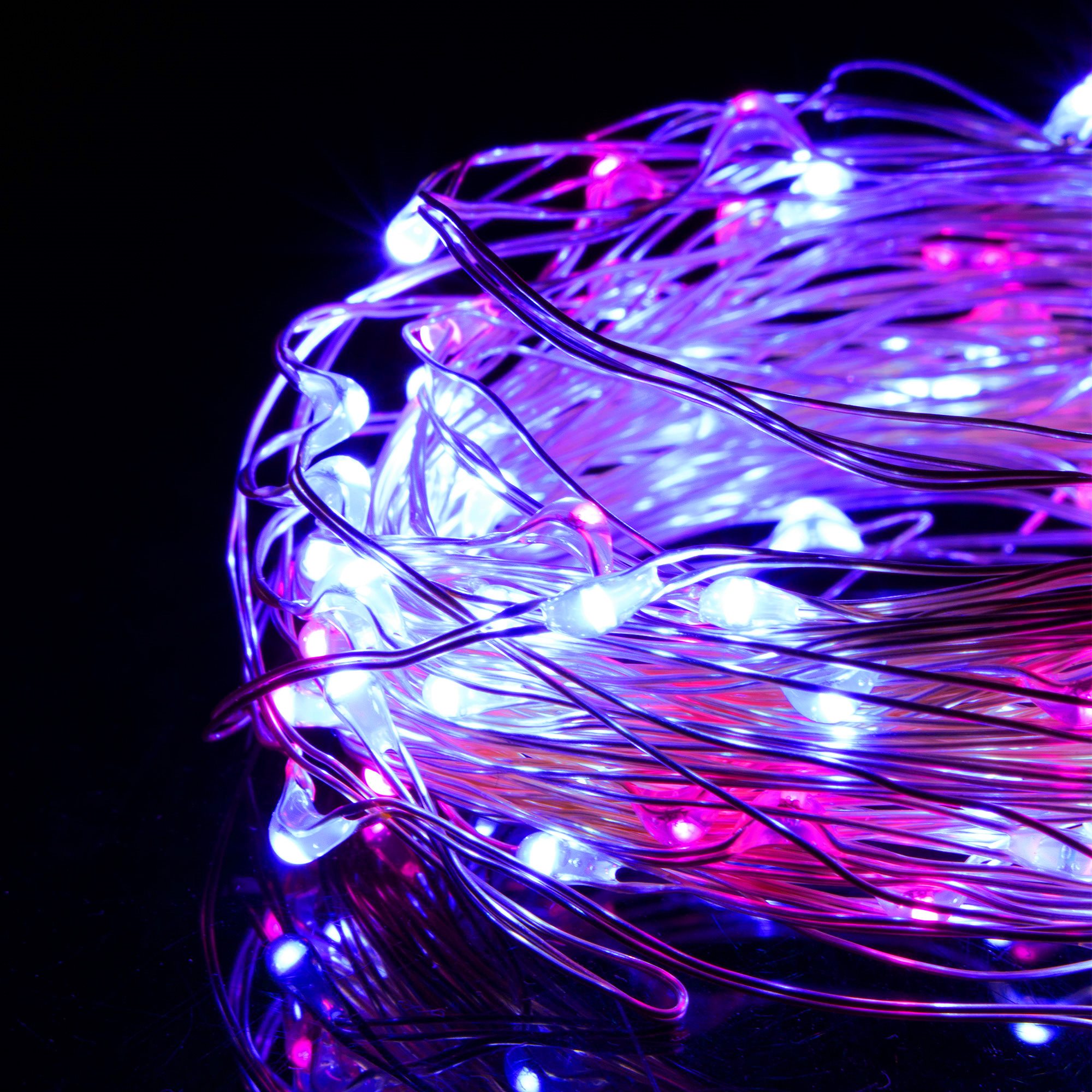 Šviesos girlianda su 100 led lempučių, rožinė ir mėlyna