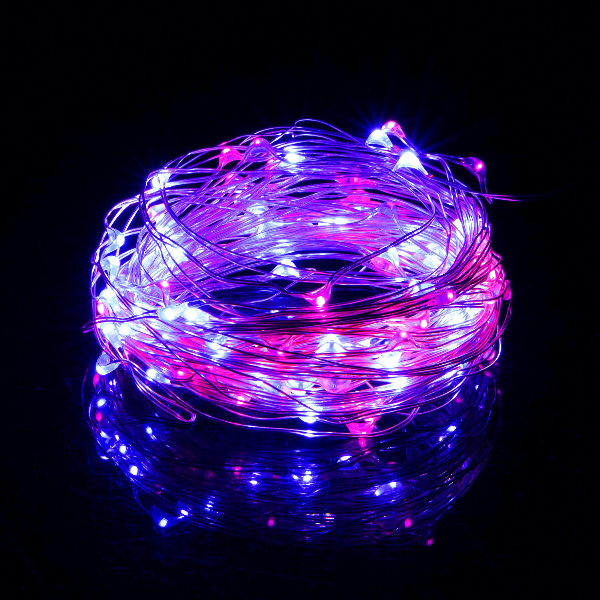 Šviesos girlianda su 100 led lempučių, rožinė ir mėlyna