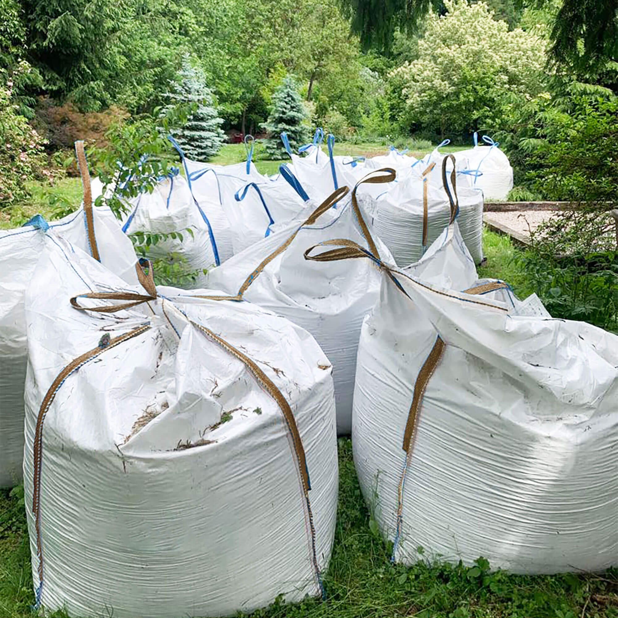 Statybinių atliekų krepšys 420 l, 500 kg, baltas su geltonais elementais, 75 × 75 × 75 cm
