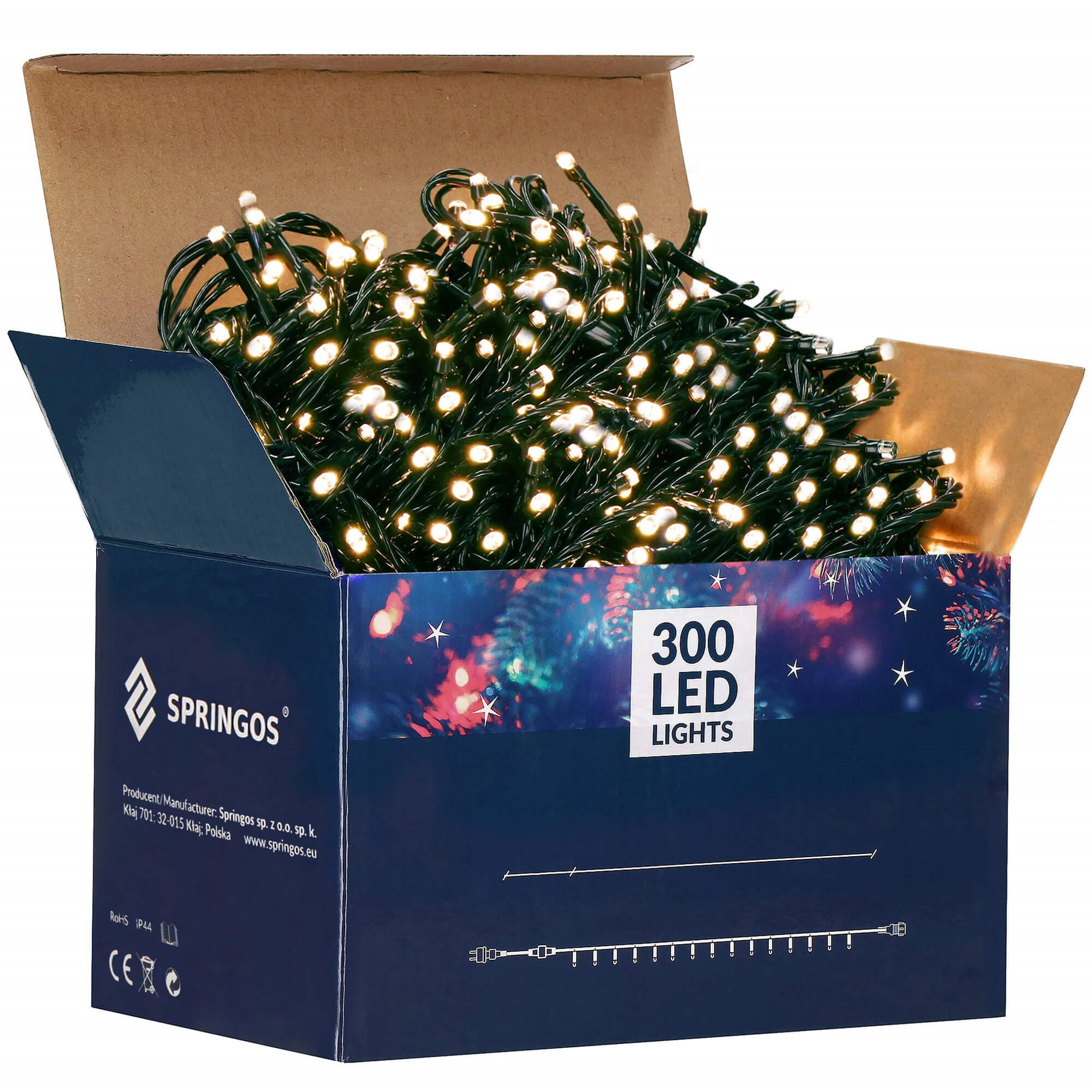 Kalėdinės girliandos springos 300 led, 19,5 m, šiltai balta