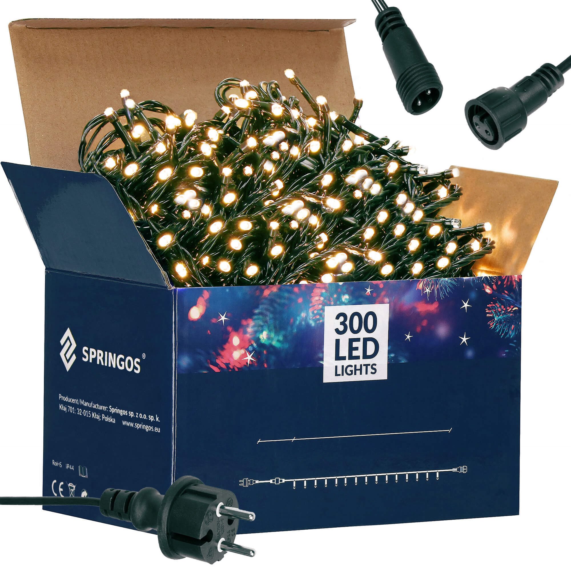 Kalėdinės girliandos springos 300 led, 19,5 m, šiltai balta