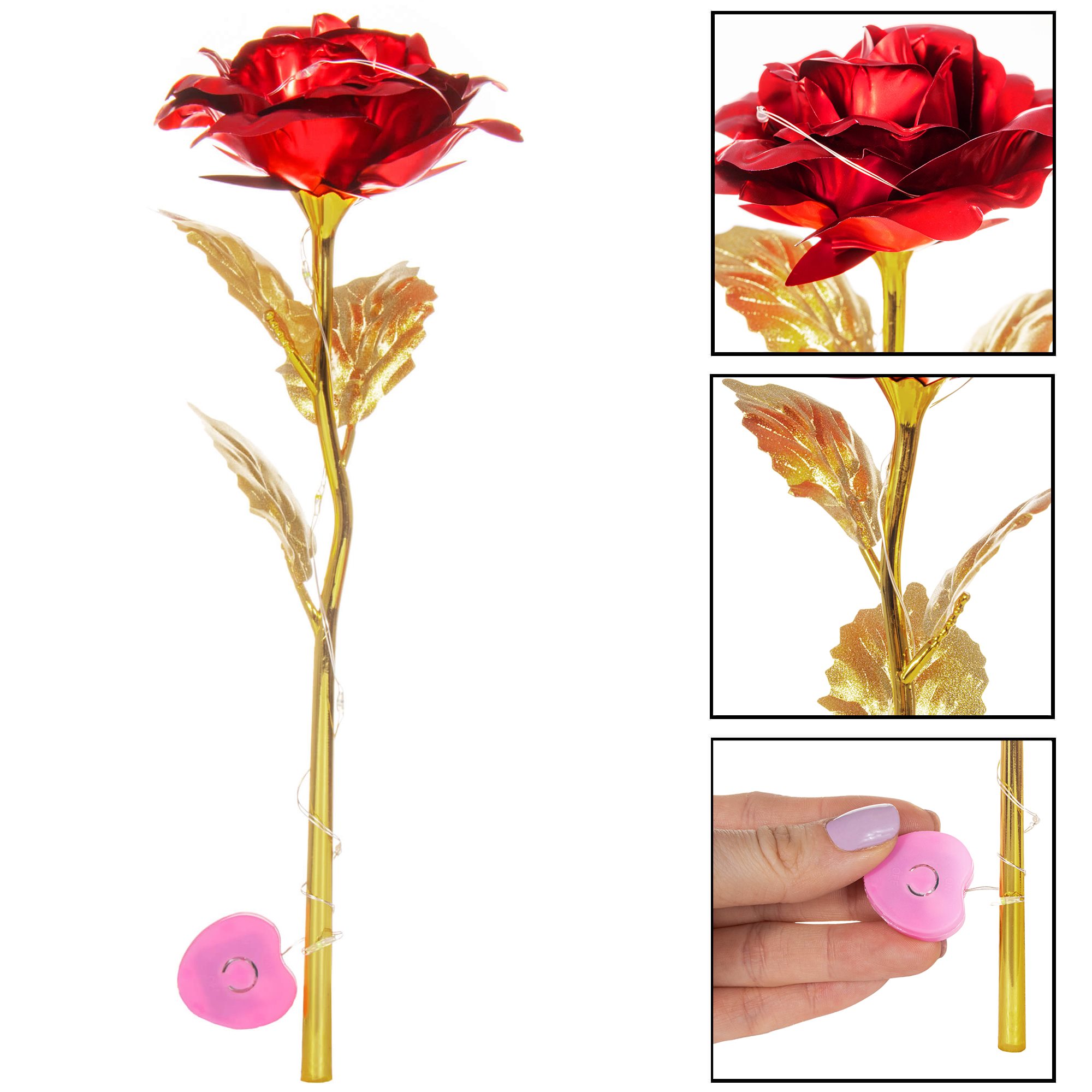 Dirbtinė rožė springos, 25 cm, su led apšvietimu, raudona