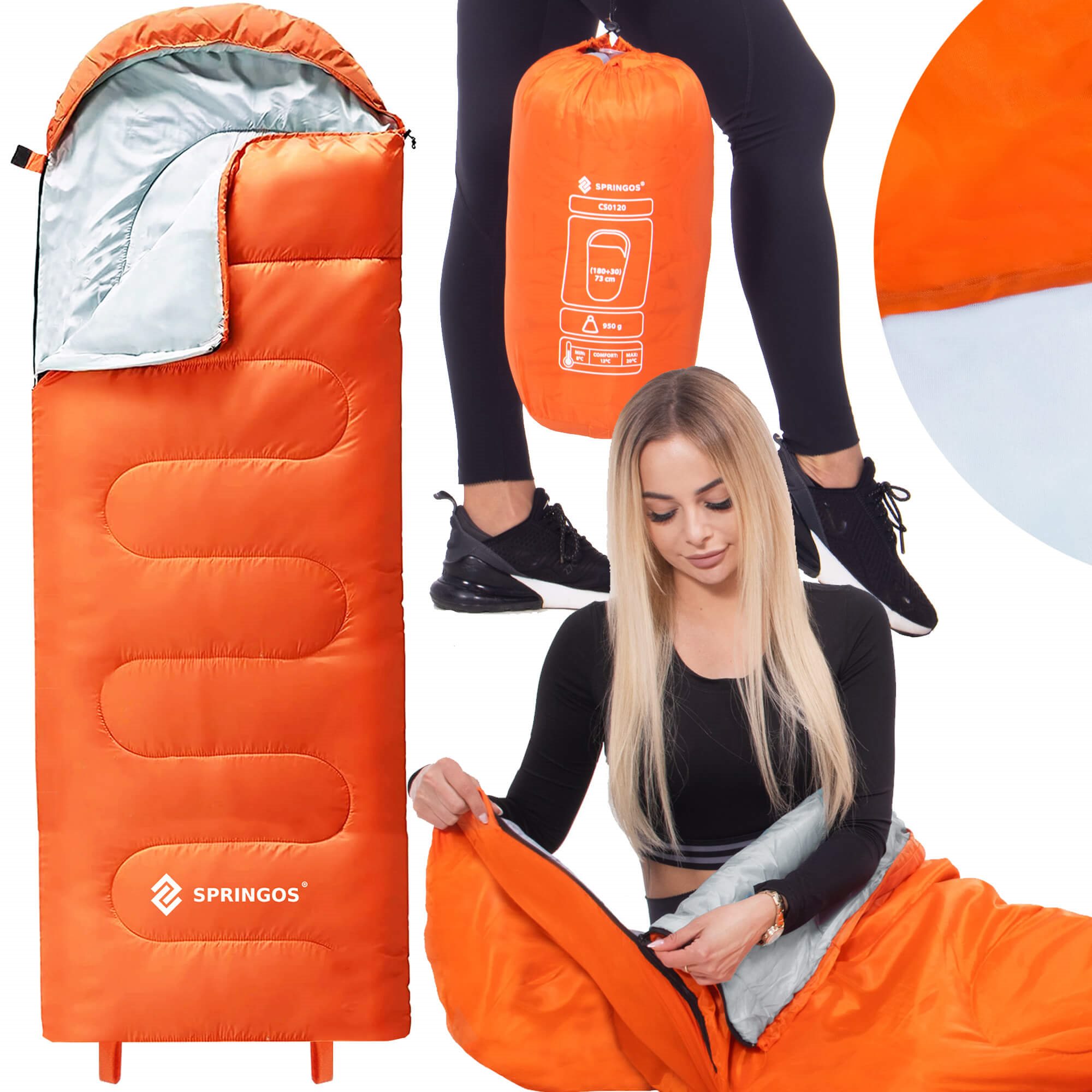 Miegmaišis springos cs0120 su gobtuvu, 175 cm 1