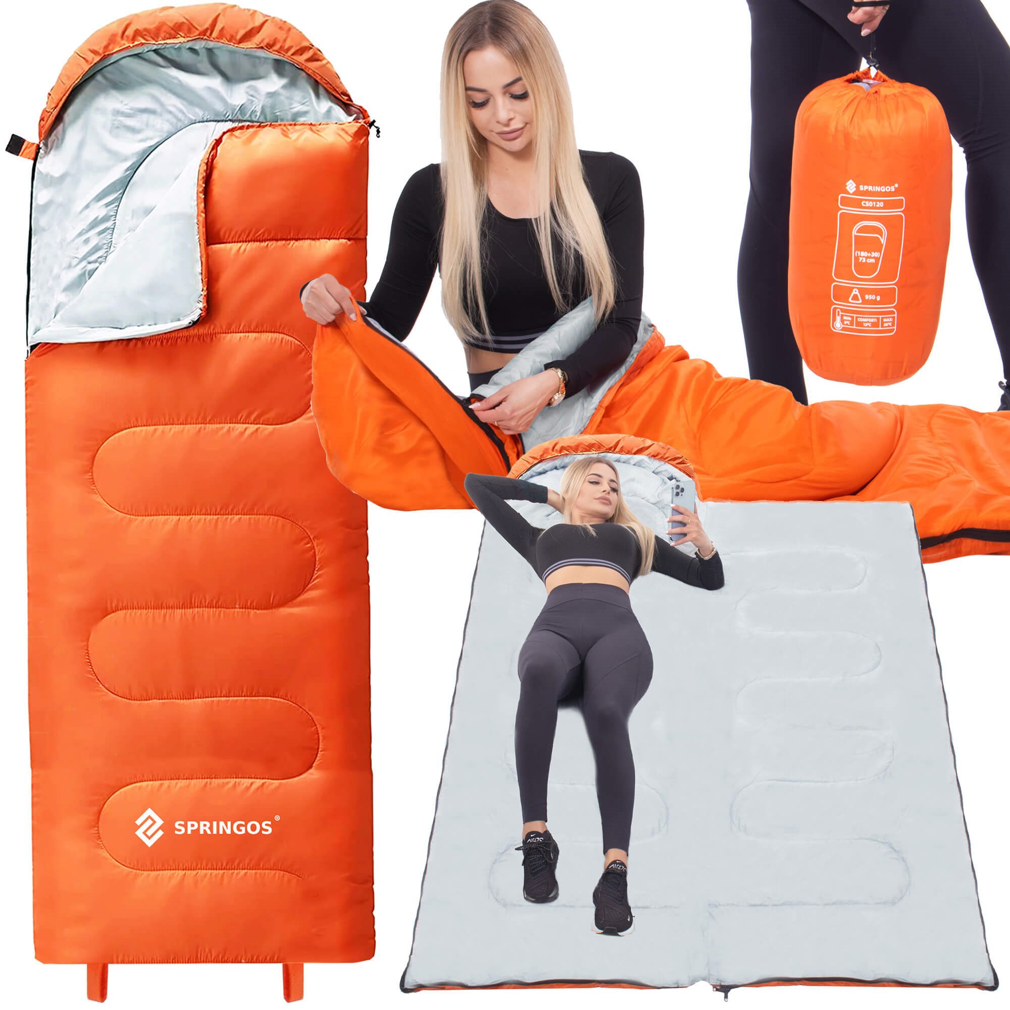 Miegmaišis springos cs0120 su gobtuvu, 175 cm