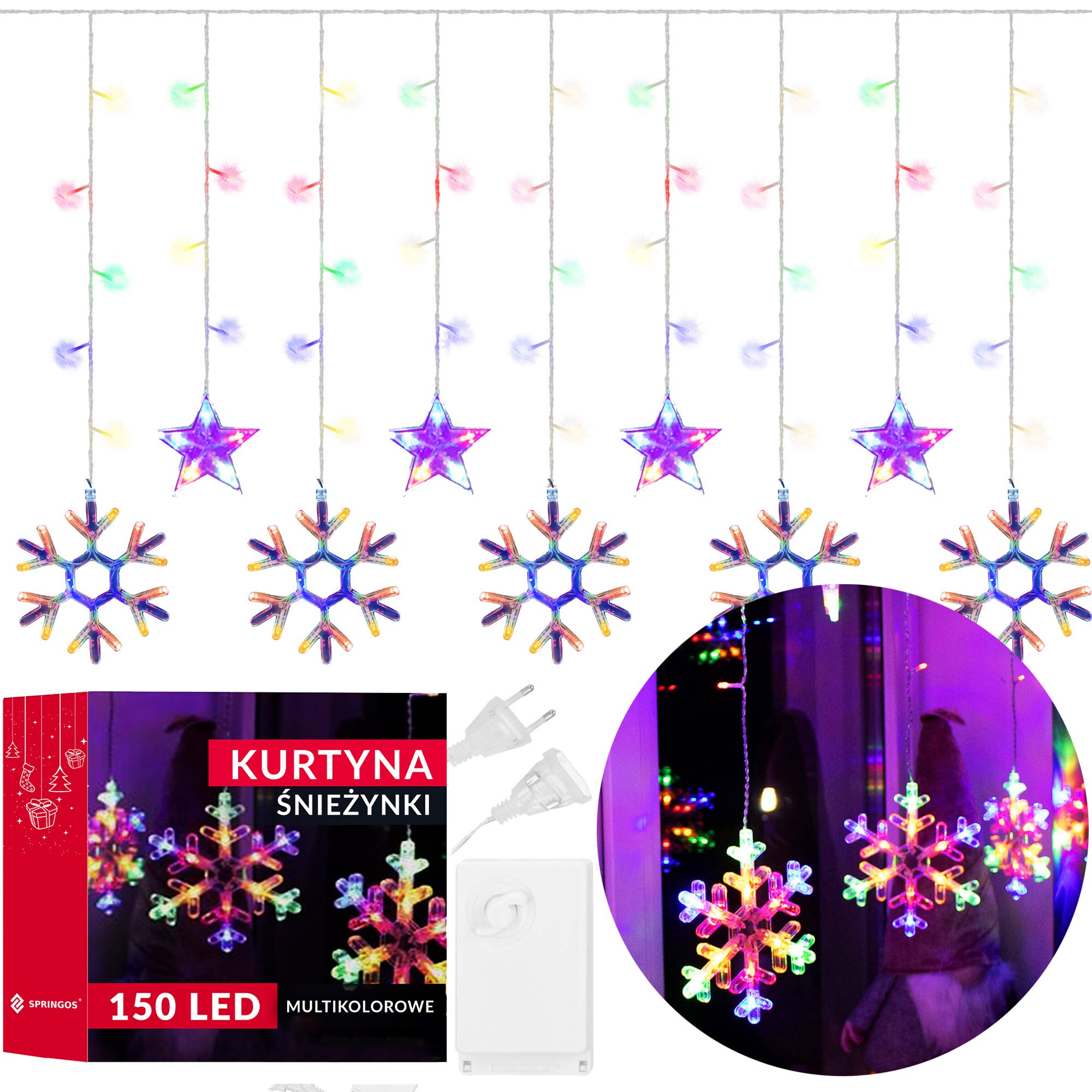 Kalėdinės girliandos springos su programuojamomis funkcijomis, 150 led